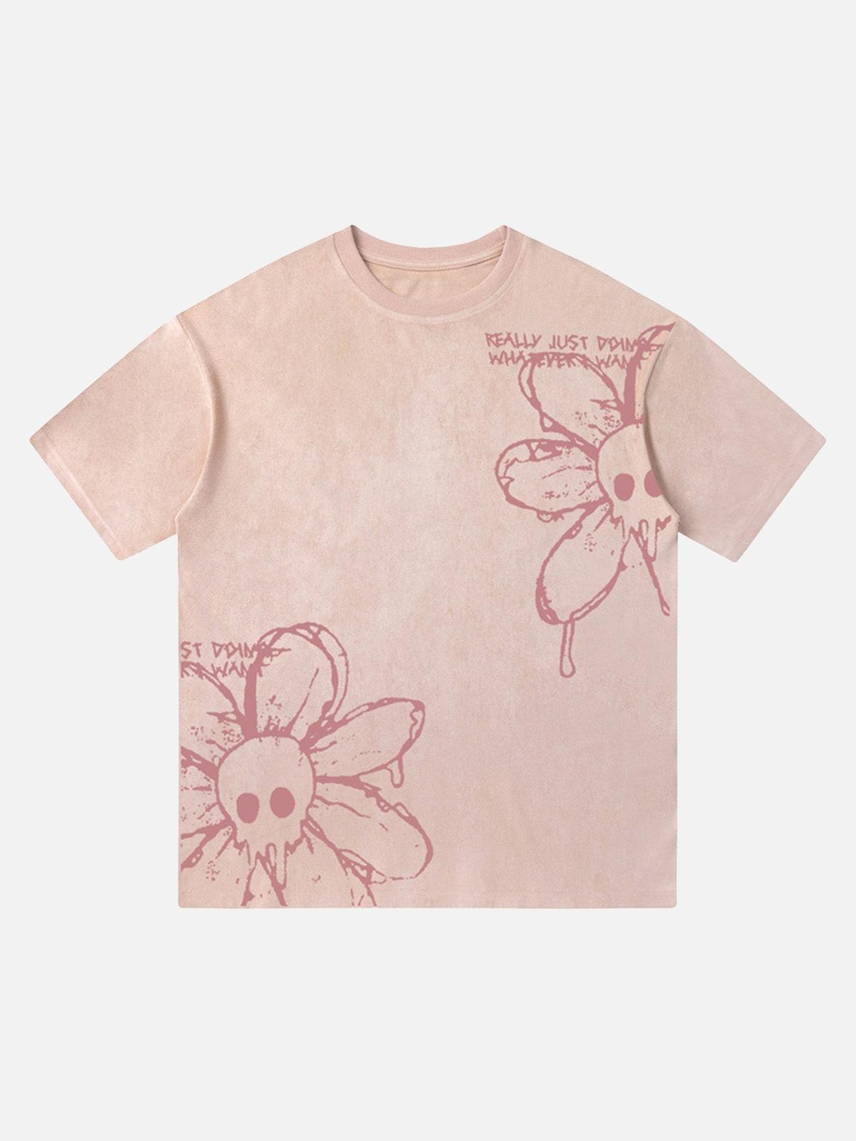 Concert Outfit American Retro Creative Skull Flower T-Shirt