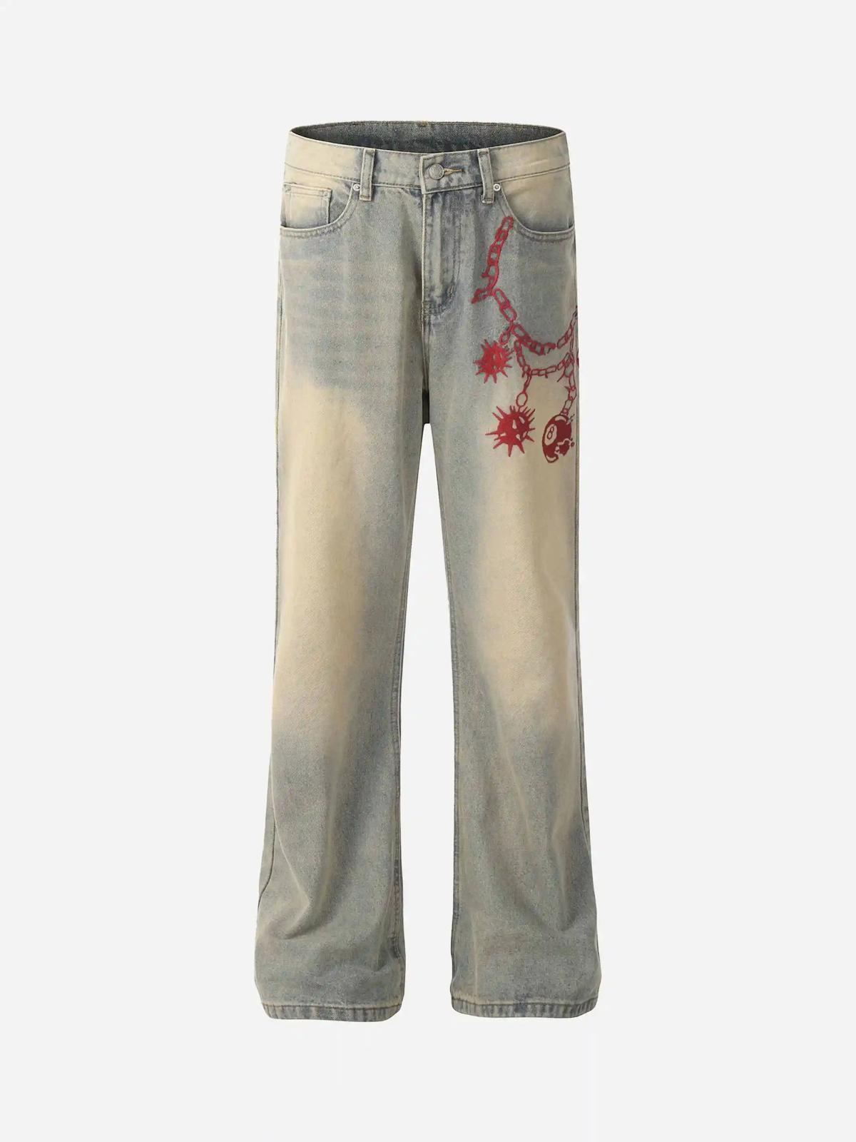 Concert Outfit American Retro Hip-Hop Chain Embroidery Jeans