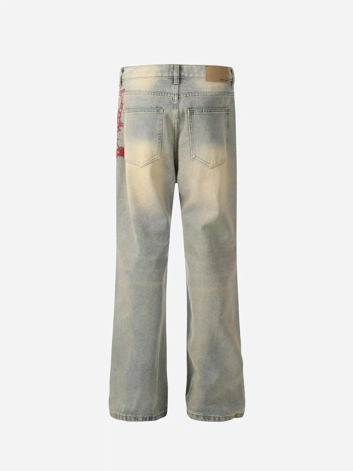Concert Outfit American Retro Hip-Hop Chain Embroidery Jeans