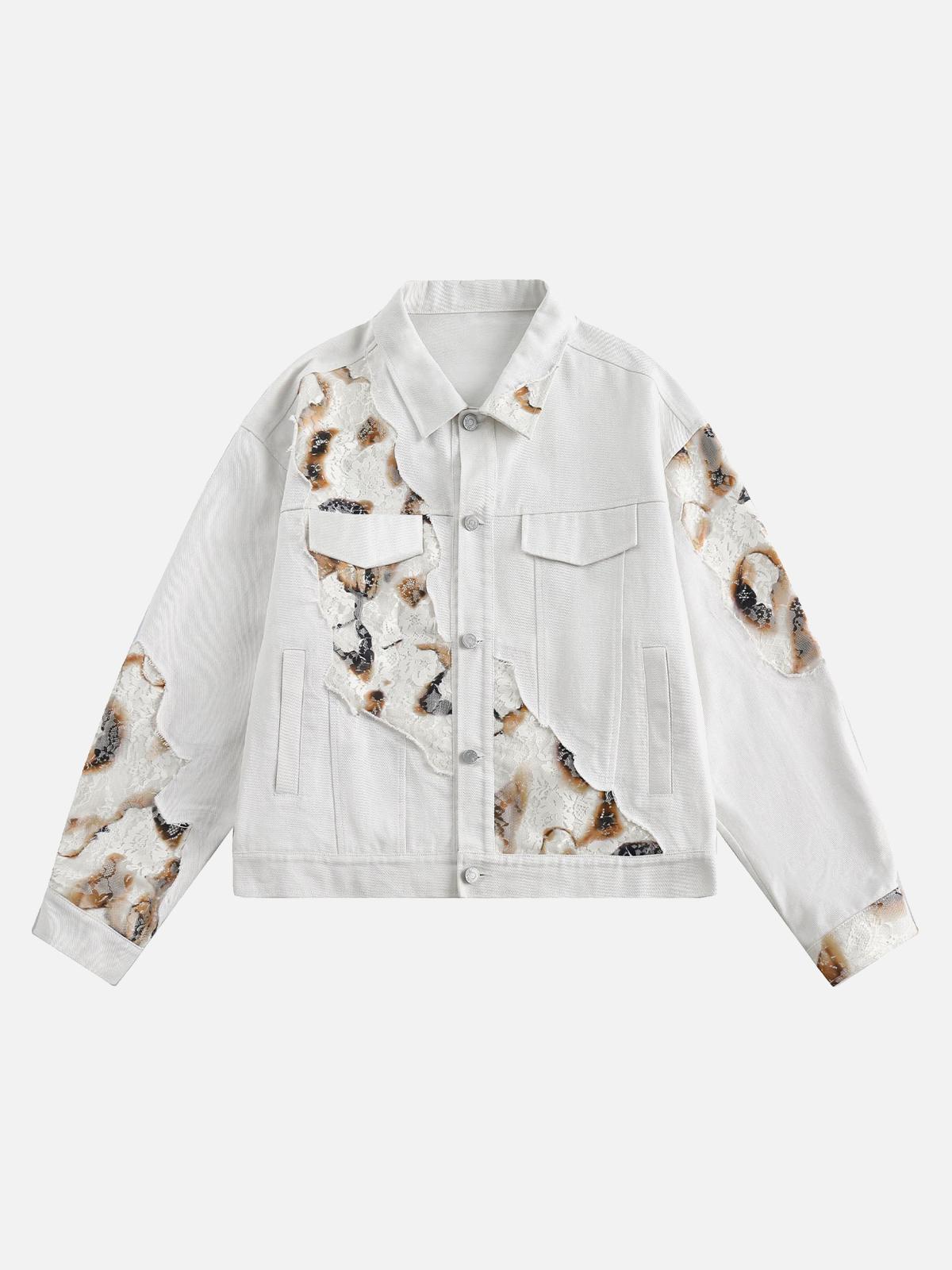 Concert Outfit American Retro Lace Patchwork Denim Jacket