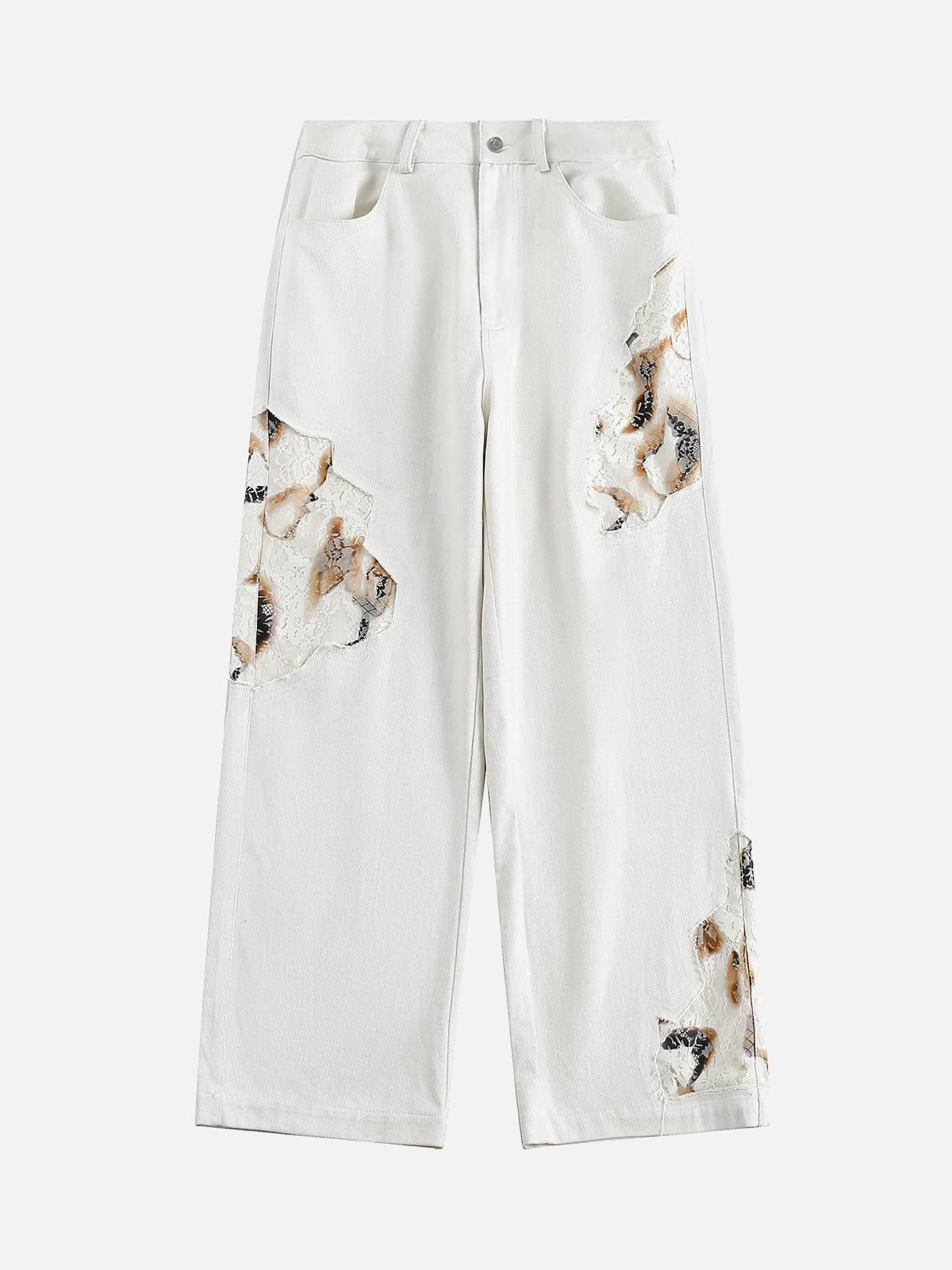 Concert Outfit American Retro Lace Patchwork Jeans