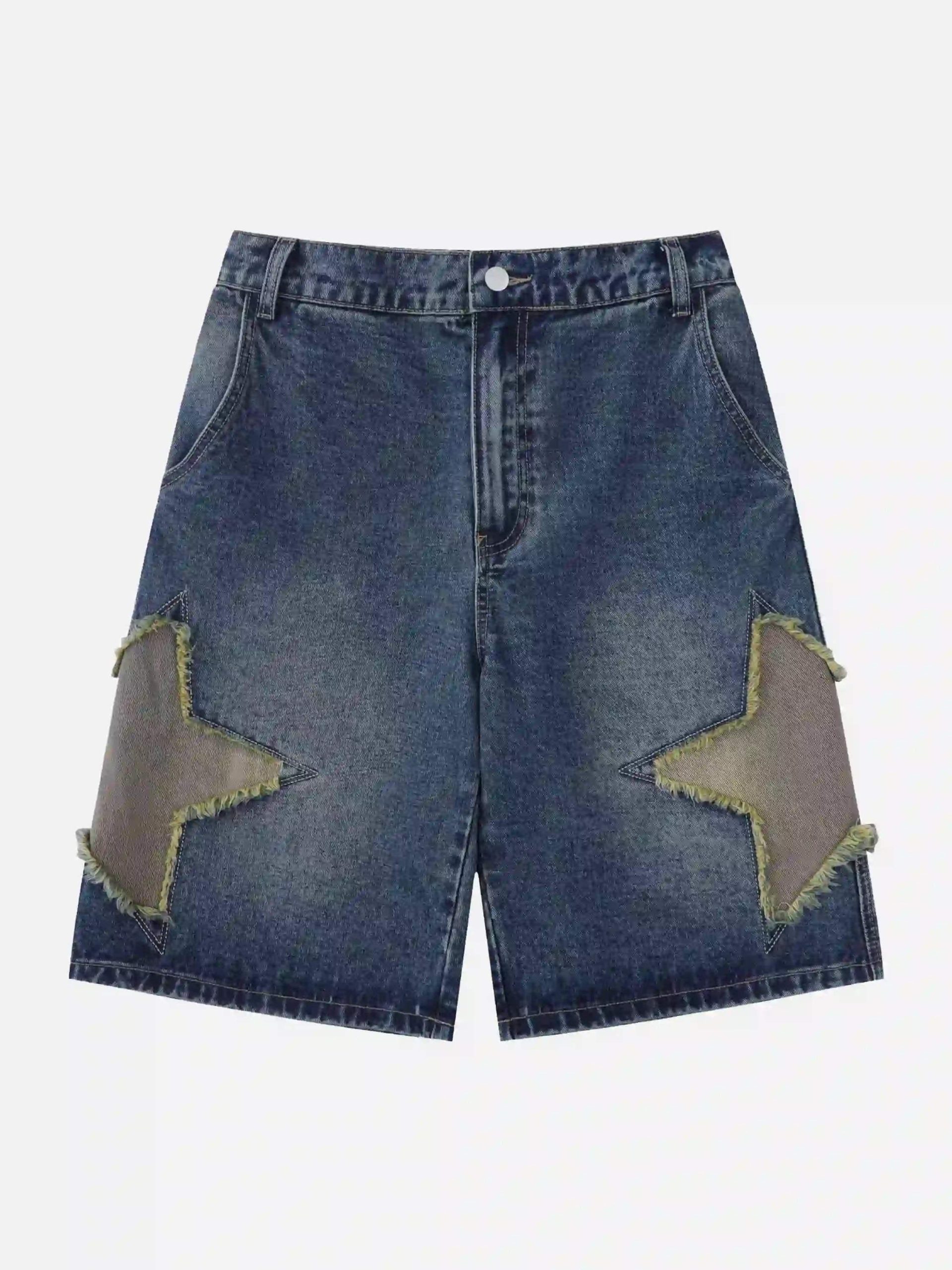 Concert Outfit American Retro Patchwork Denim Shorts