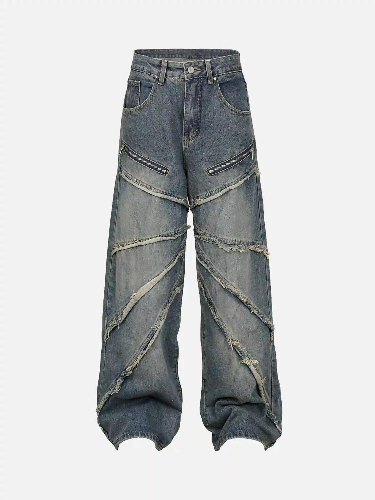 Concert Outfit American Street Style Washed Distressed Jeans