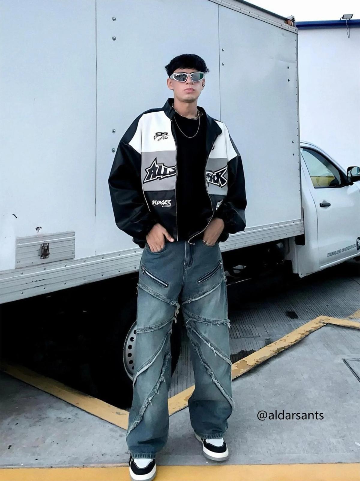 Concert Outfit American Street Style Washed Distressed Jeans