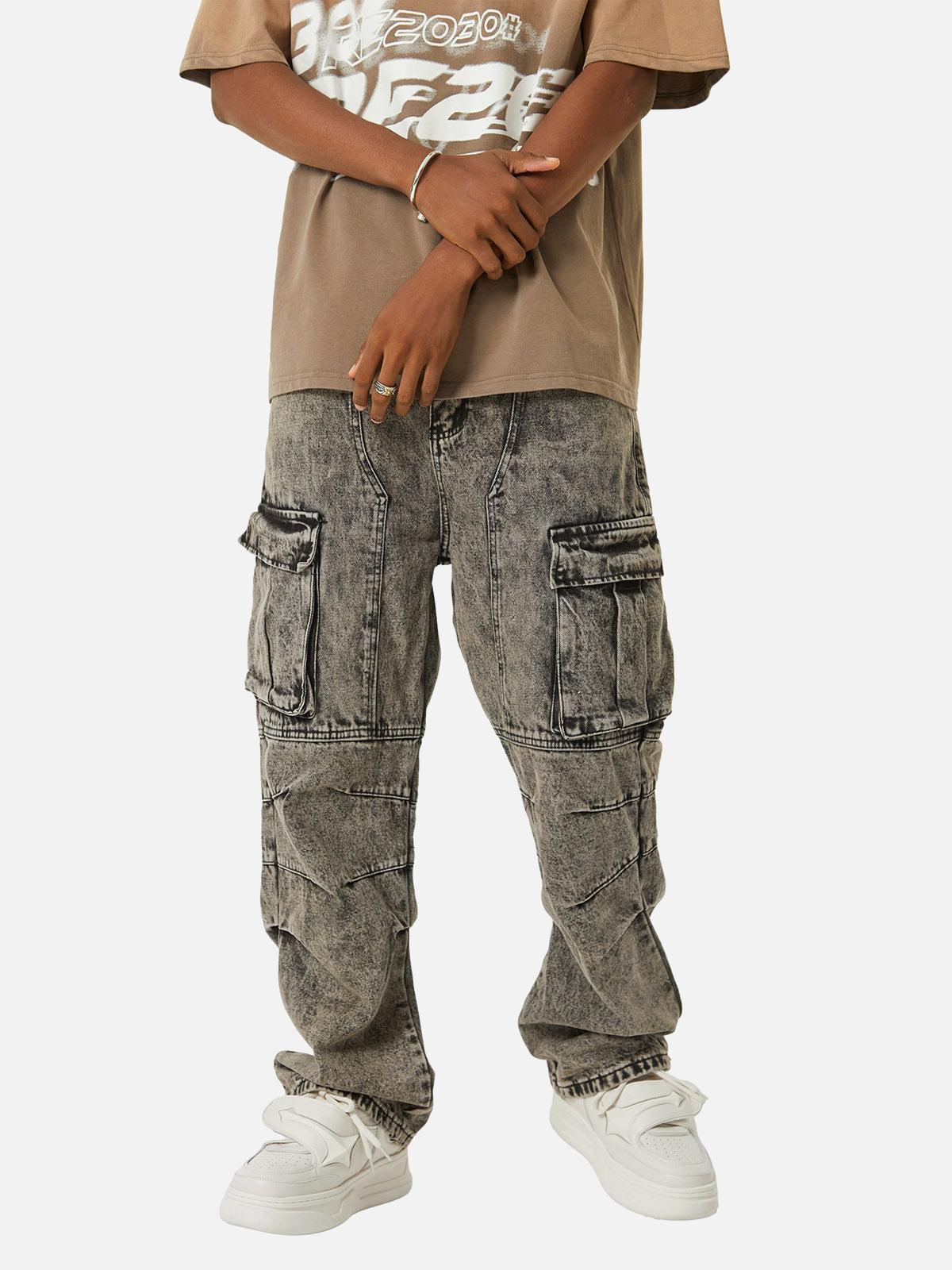 Concert Outfit American Street Style Washed Distressed Work Jeans