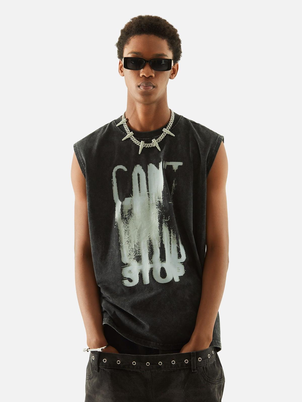 Concert Outfit Art Letter Washed Distressed Vest