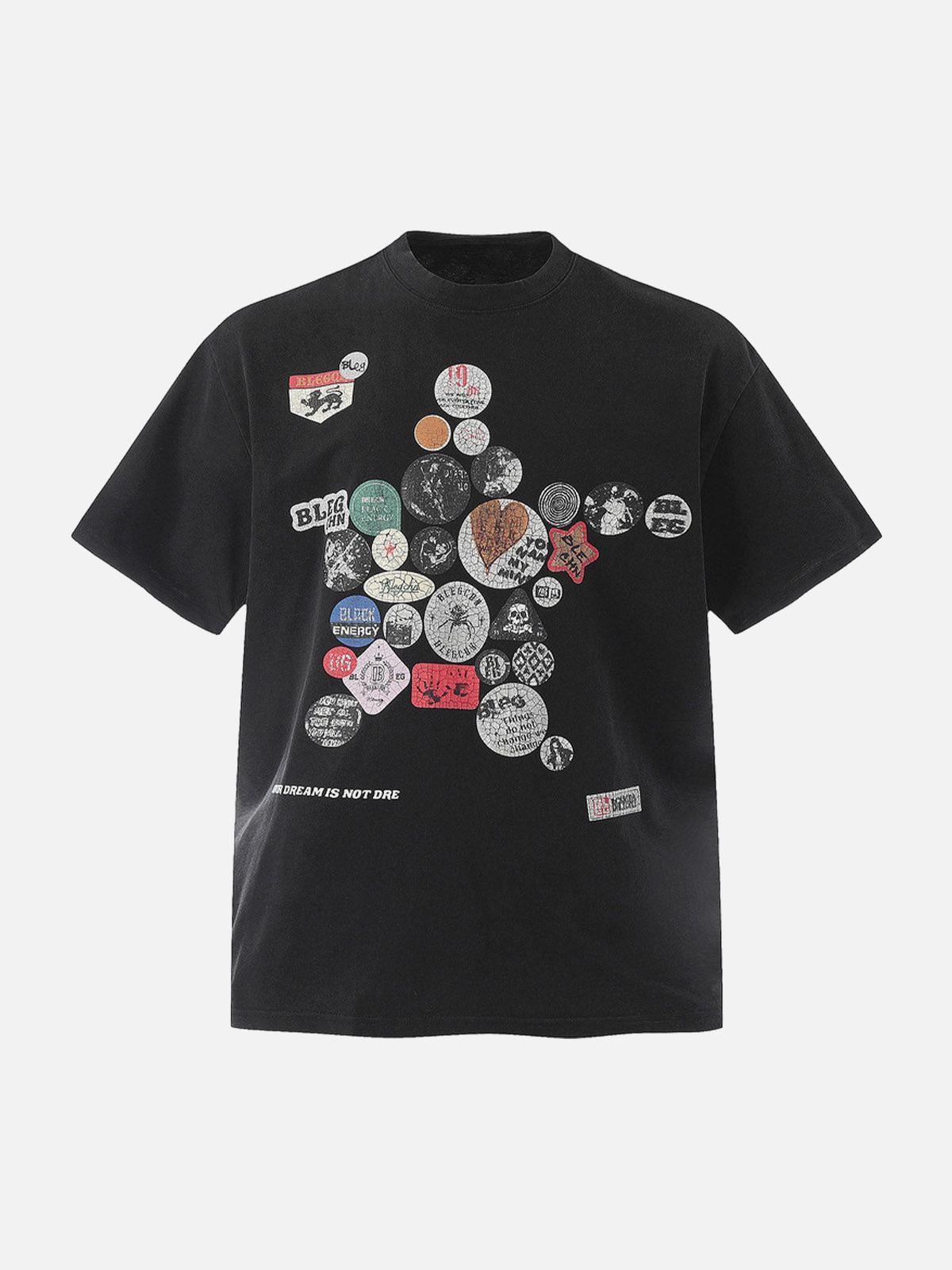 Concert Outfit Badge Print Distressed Short Sleeve T-Shirt