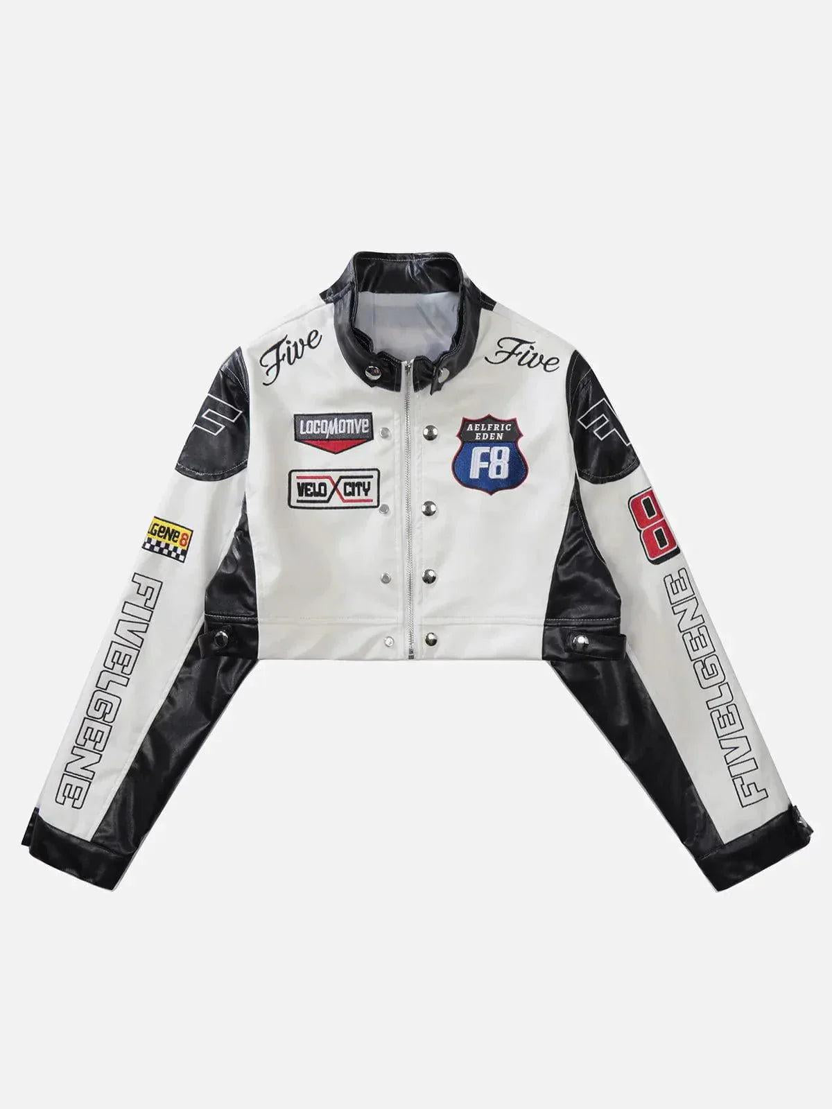 Concert Outfit Badge Short PU Leather Racing Jacket