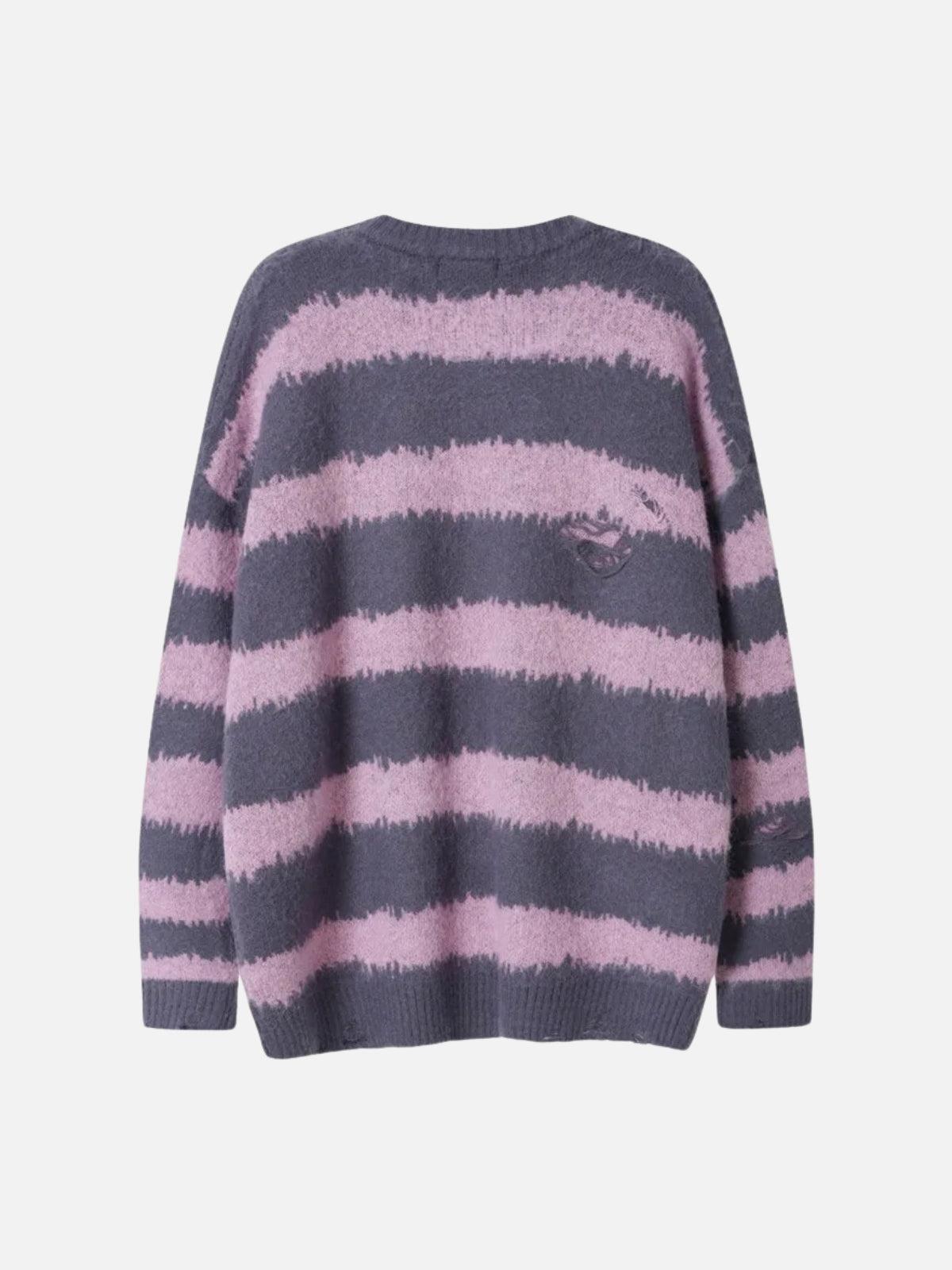 Concert Outfit Badge Striped Ripped Sweater