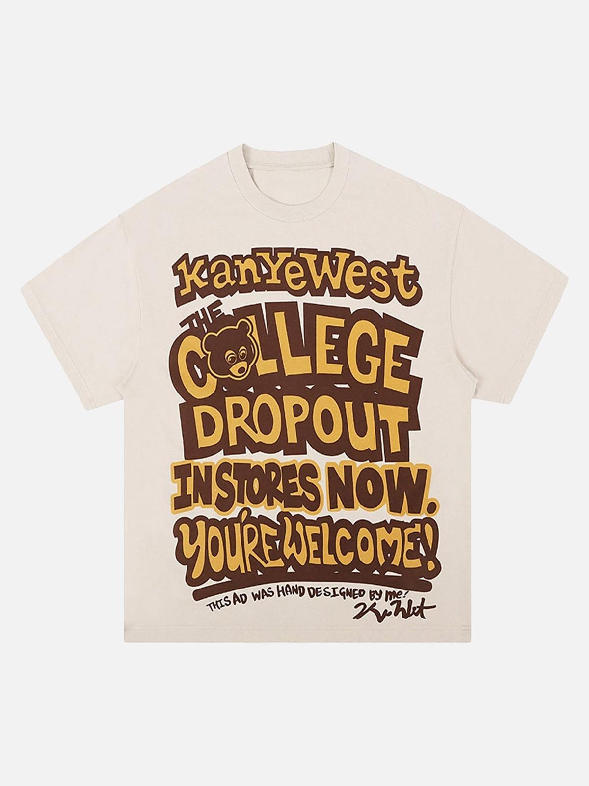 Concert Outfit Bear Letter Print Hip Hop Short Sleeve T-Shirt