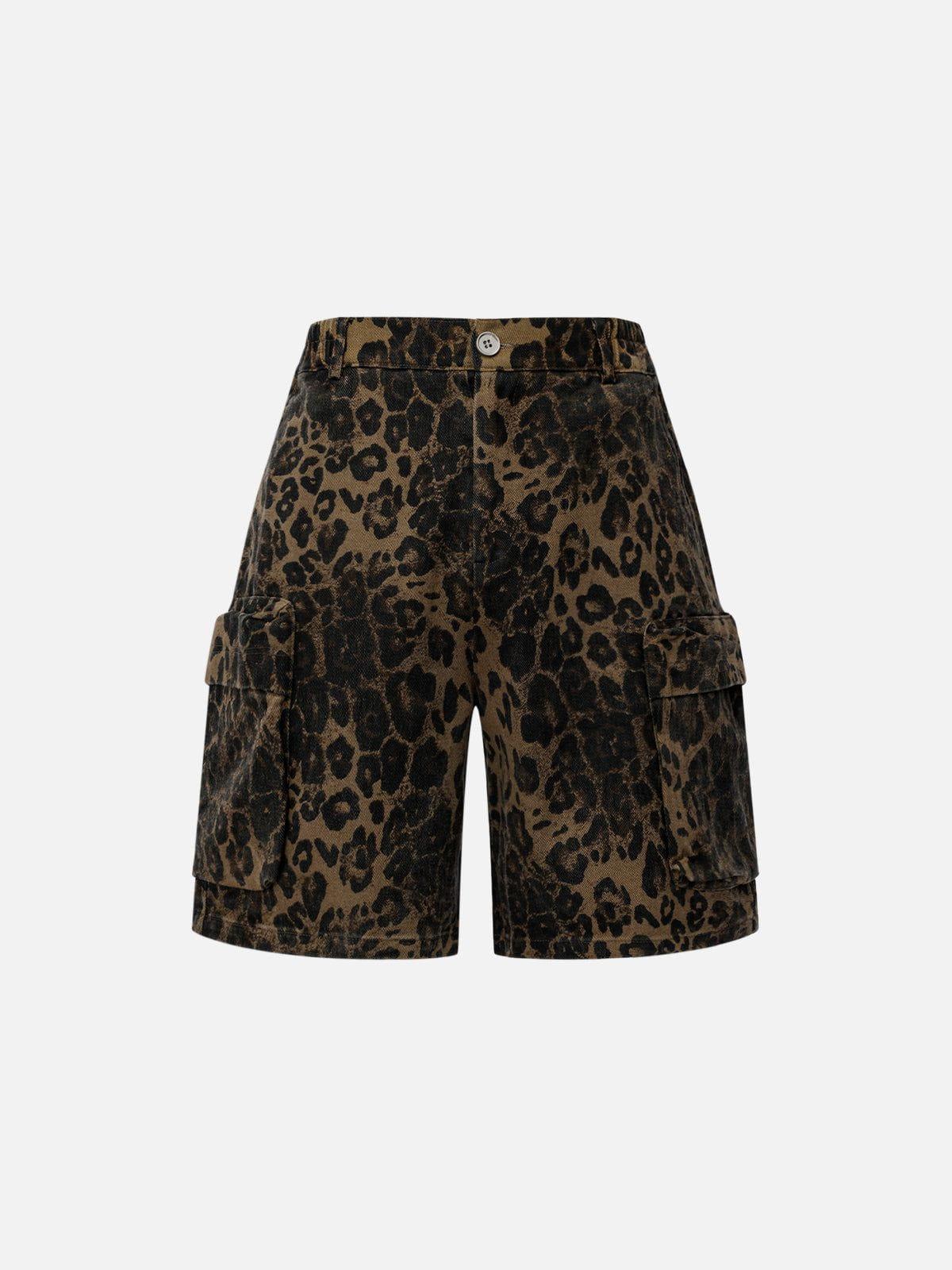 Concert Outfit Big Pocket Leopard Print Shorts