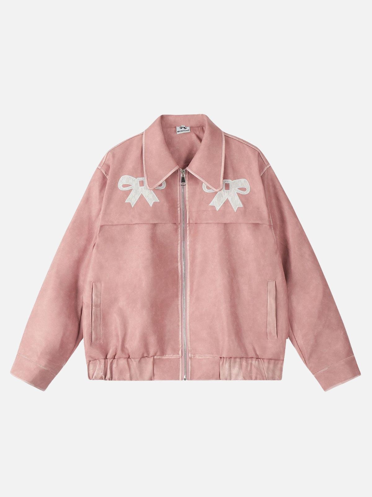 Concert Outfit Bow Cropped Faux Leather Jacket