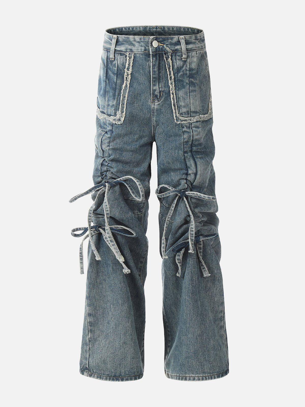 Concert Outfit Bow Fringe Washed Jeans