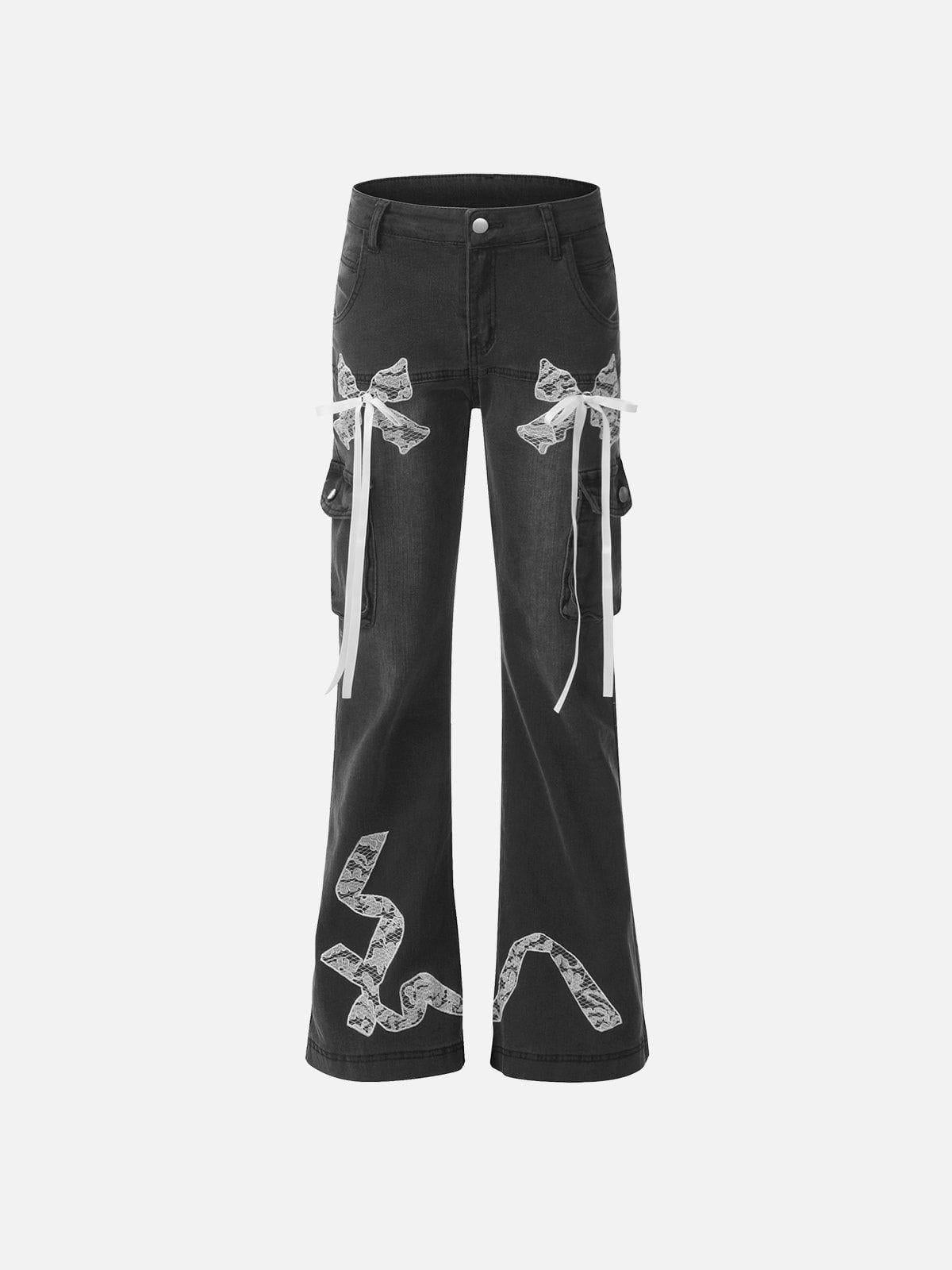 Concert Outfit Bow Multi Pocket Washed Jeans