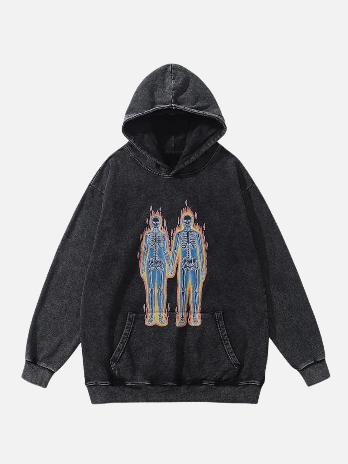 Concert Outfit Burning Retro Skull Skeleton Graphic Hoodie