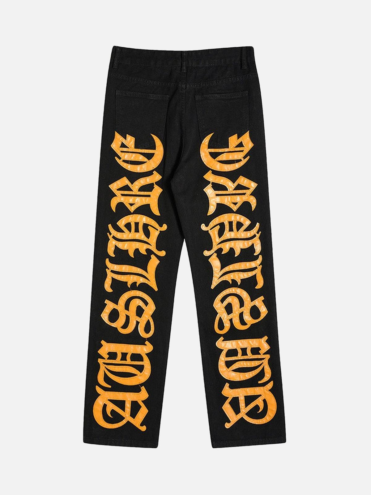Concert Outfit Burning Text Embroidered Letters Jeans