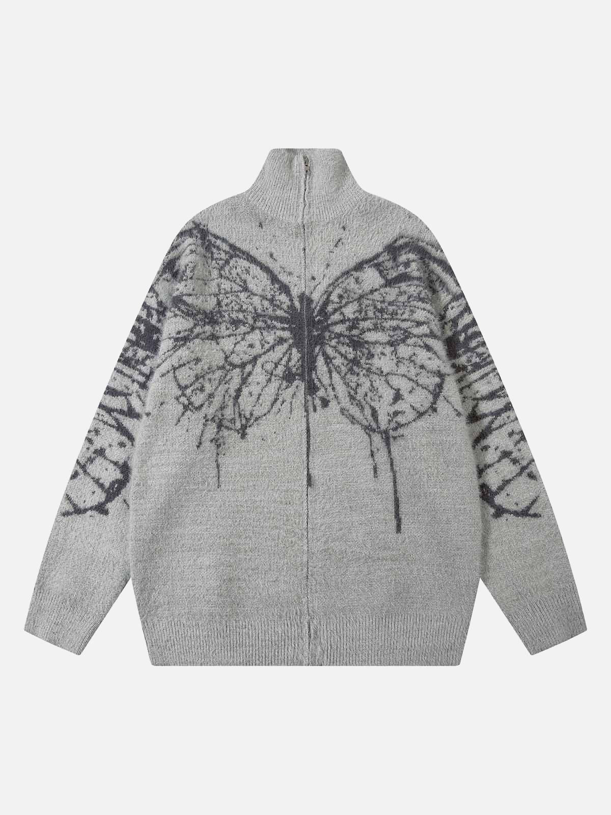 Concert Outfit Butterfly Jacquard  Knit Mock Neck Sweater