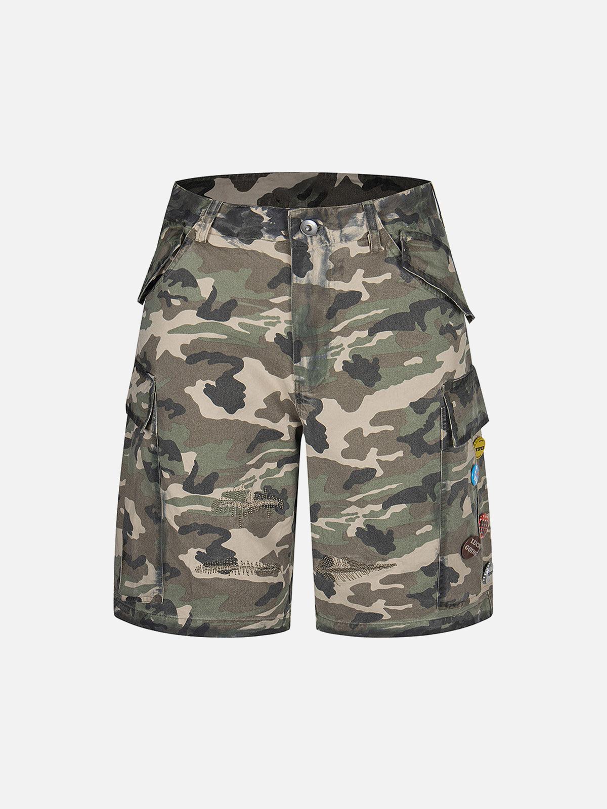 Concert Outfit Camouflage Badge Cargo Shorts