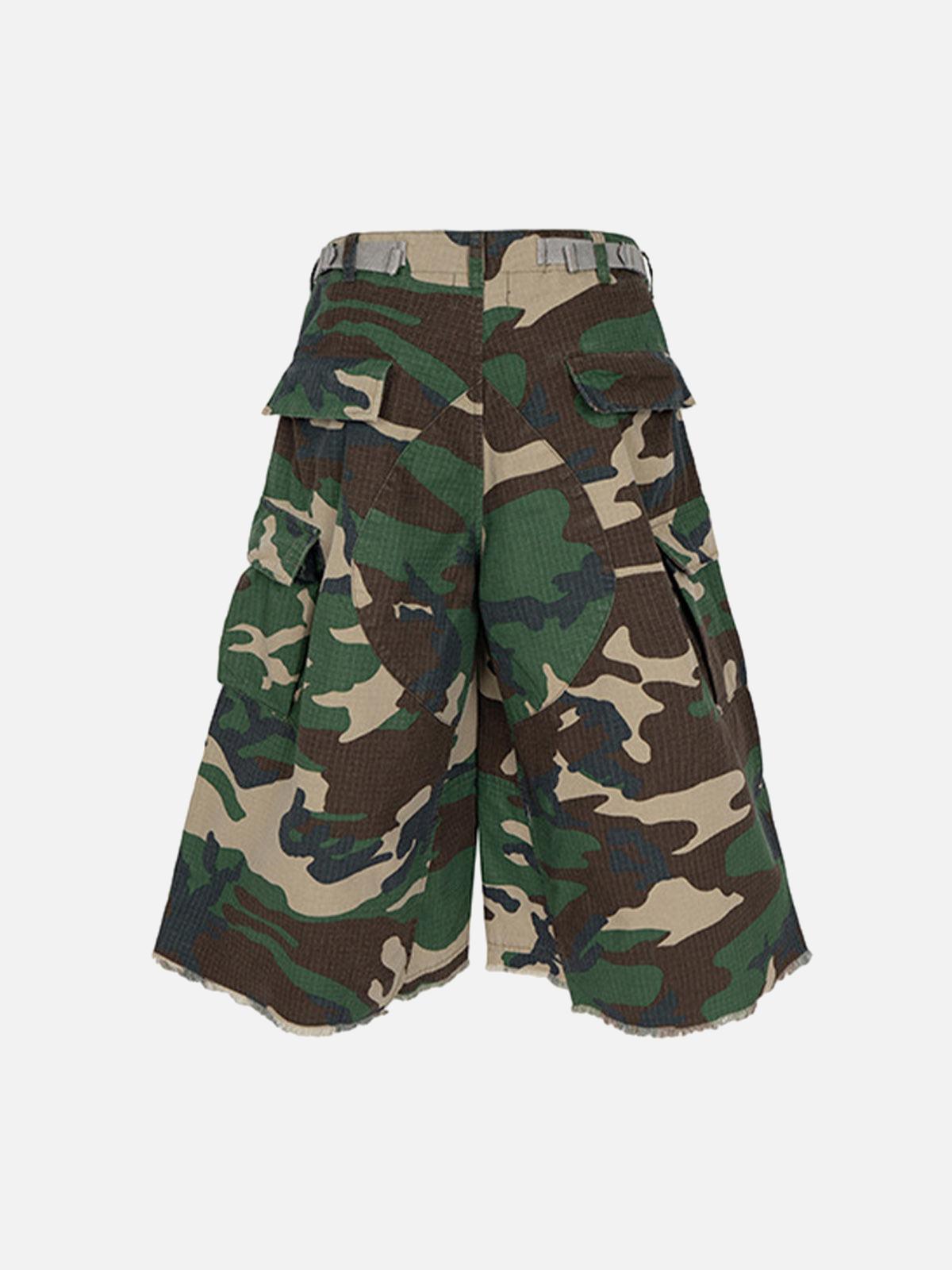 Concert Outfit Camouflage Buckle Waist Cropped Cargo Shorts
