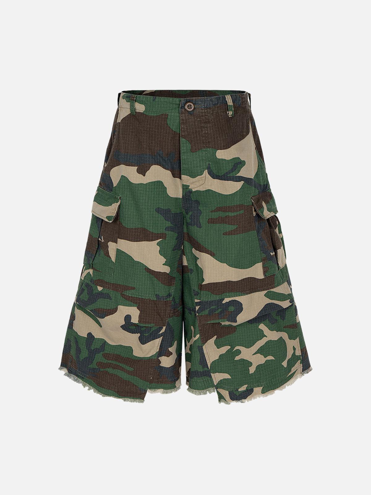 Concert Outfit Camouflage Buckle Waist Cropped Cargo Shorts