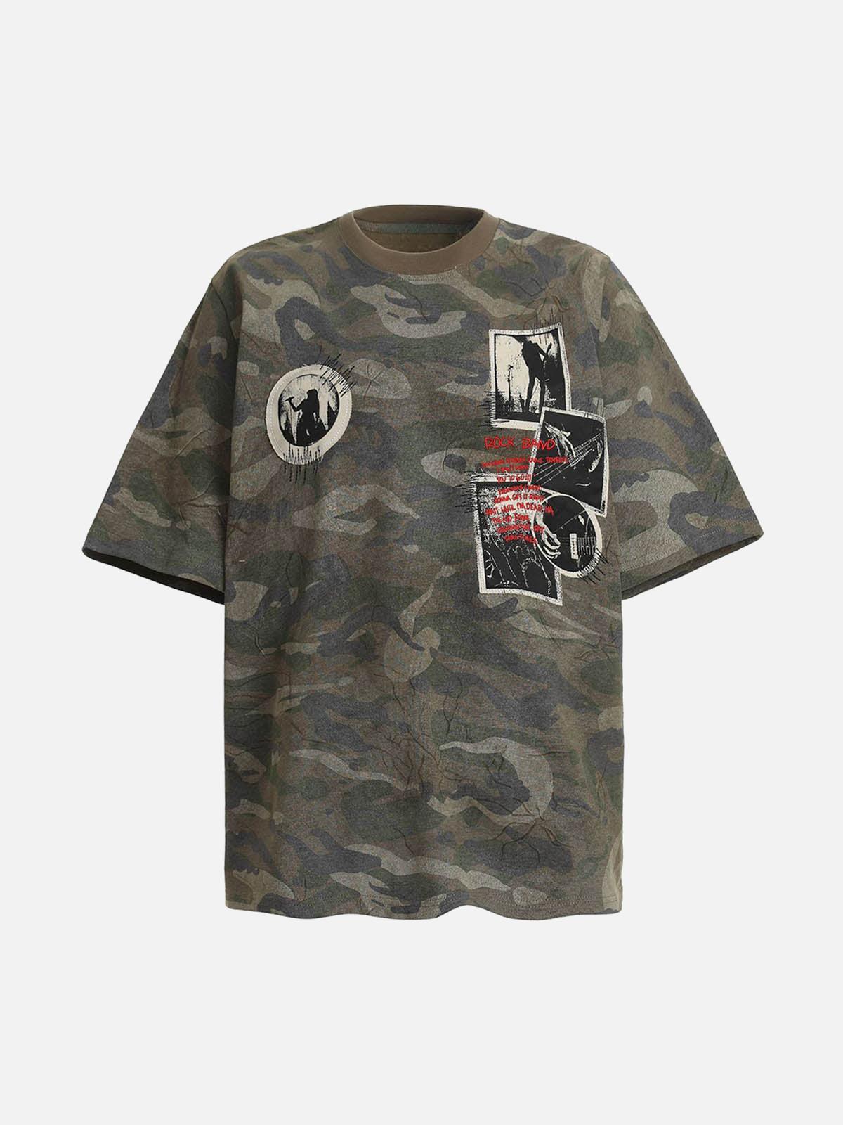 Concert Outfit Camouflage Patchwork Graphic T-Shirt