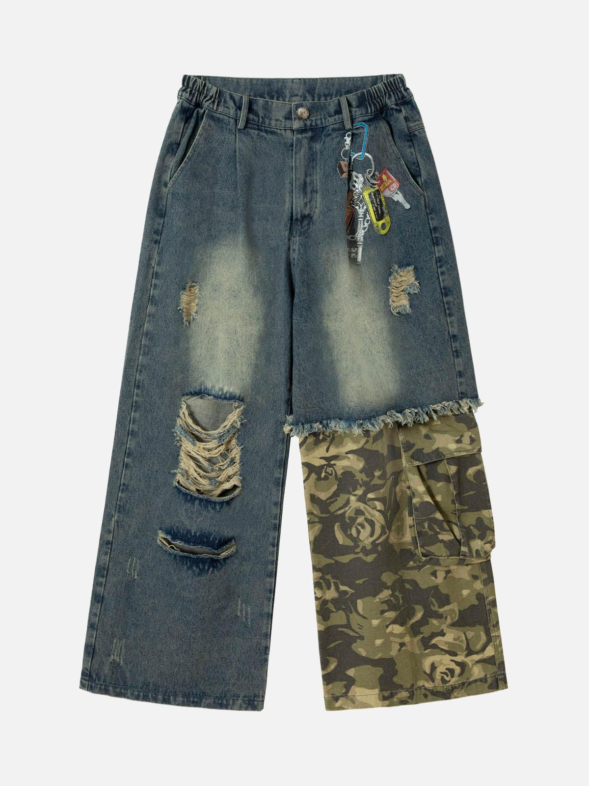 Concert Outfit Camouflage Patchwork Workwear Straight Jeans
