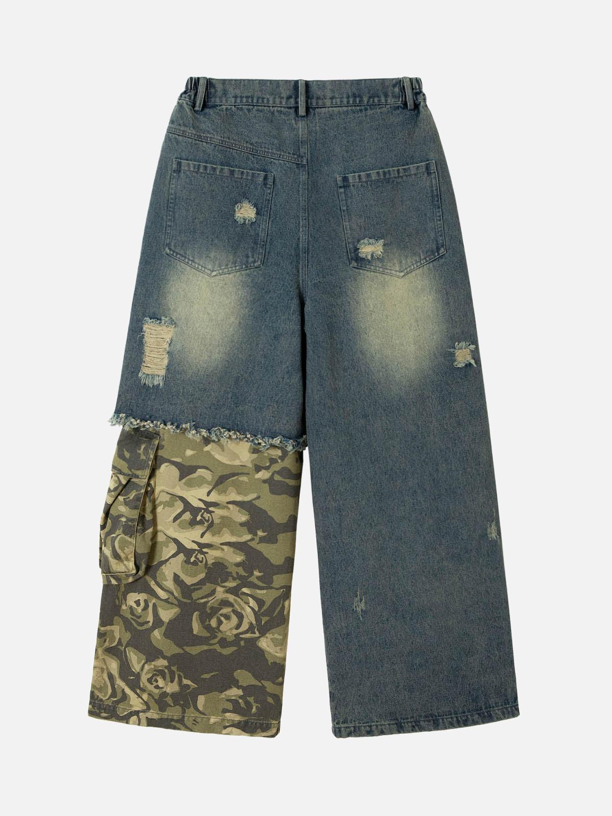 Concert Outfit Camouflage Patchwork Workwear Straight Jeans