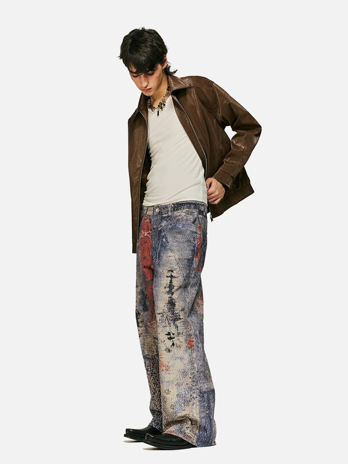 Concert Outfit Cashew Flower Digital Printed Imitation Jeans