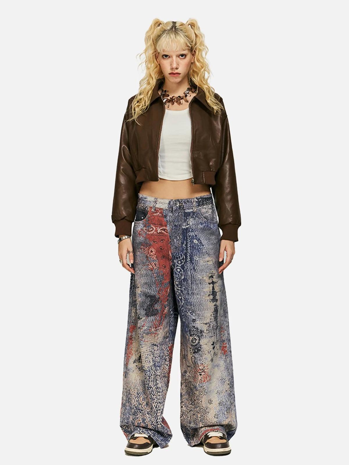 Concert Outfit Cashew Flower Digital Printed Imitation Jeans