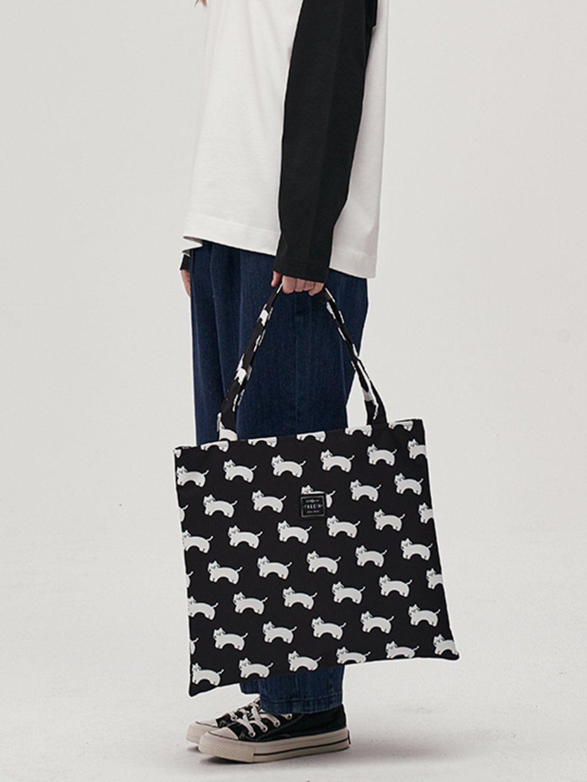 Concert Outfit Cat Print Canvas Shoulder Bag
