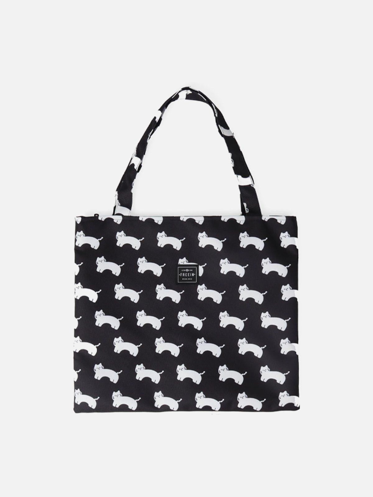 Concert Outfit Cat Print Canvas Shoulder Bag