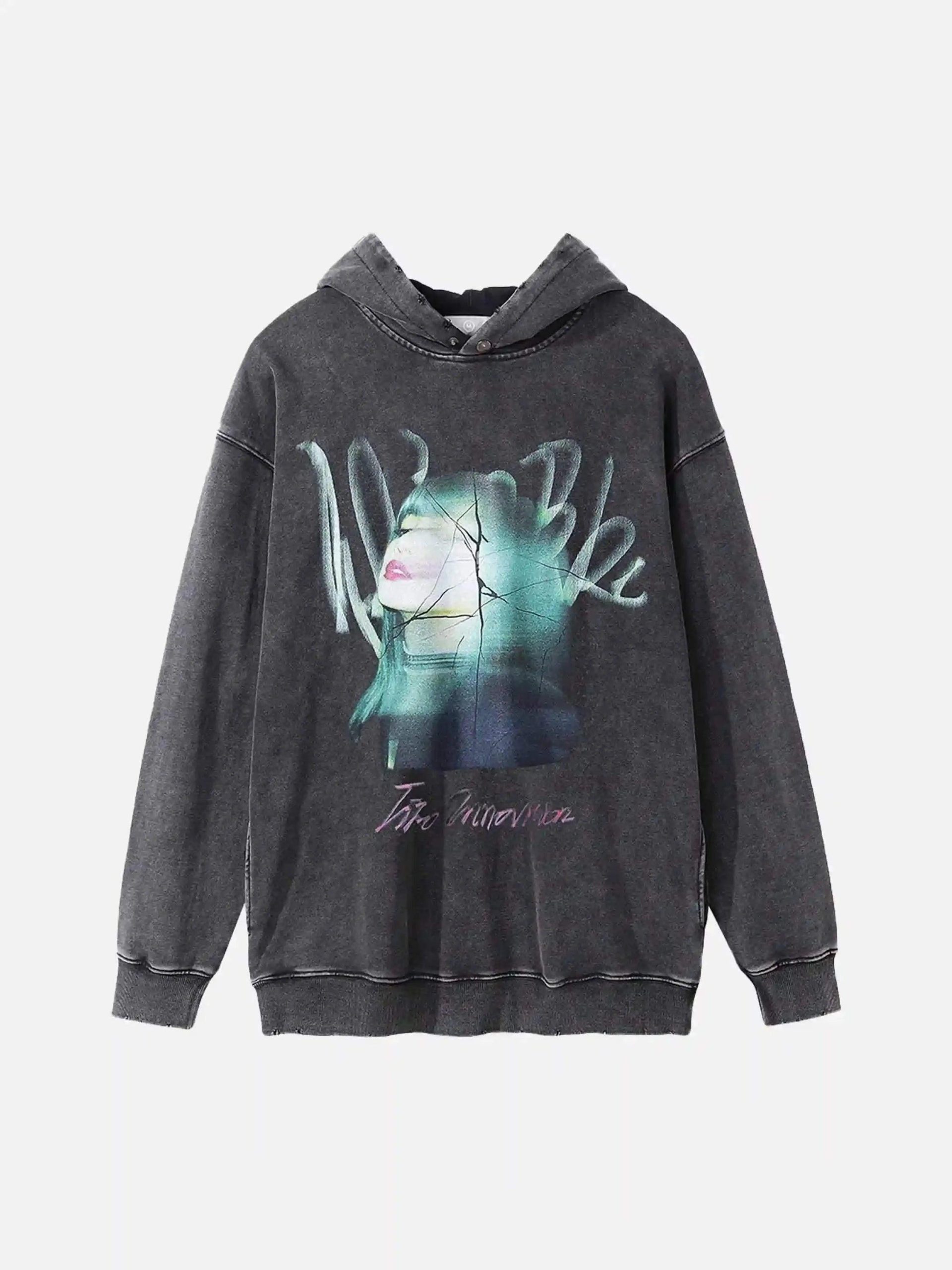 Concert Outfit Character Portrait Old Hip-Hop Loose Worn Hoodie