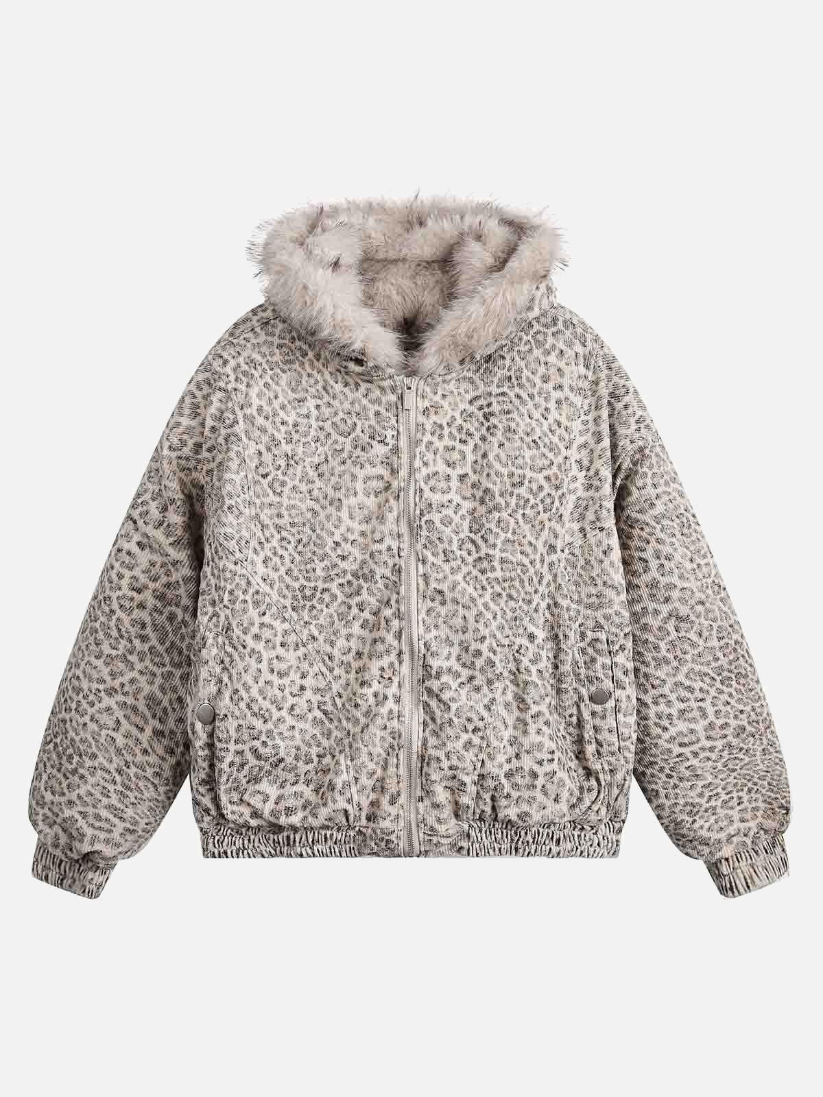 Concert Outfit Cheetah Print Mink Fur Hooded Jacket