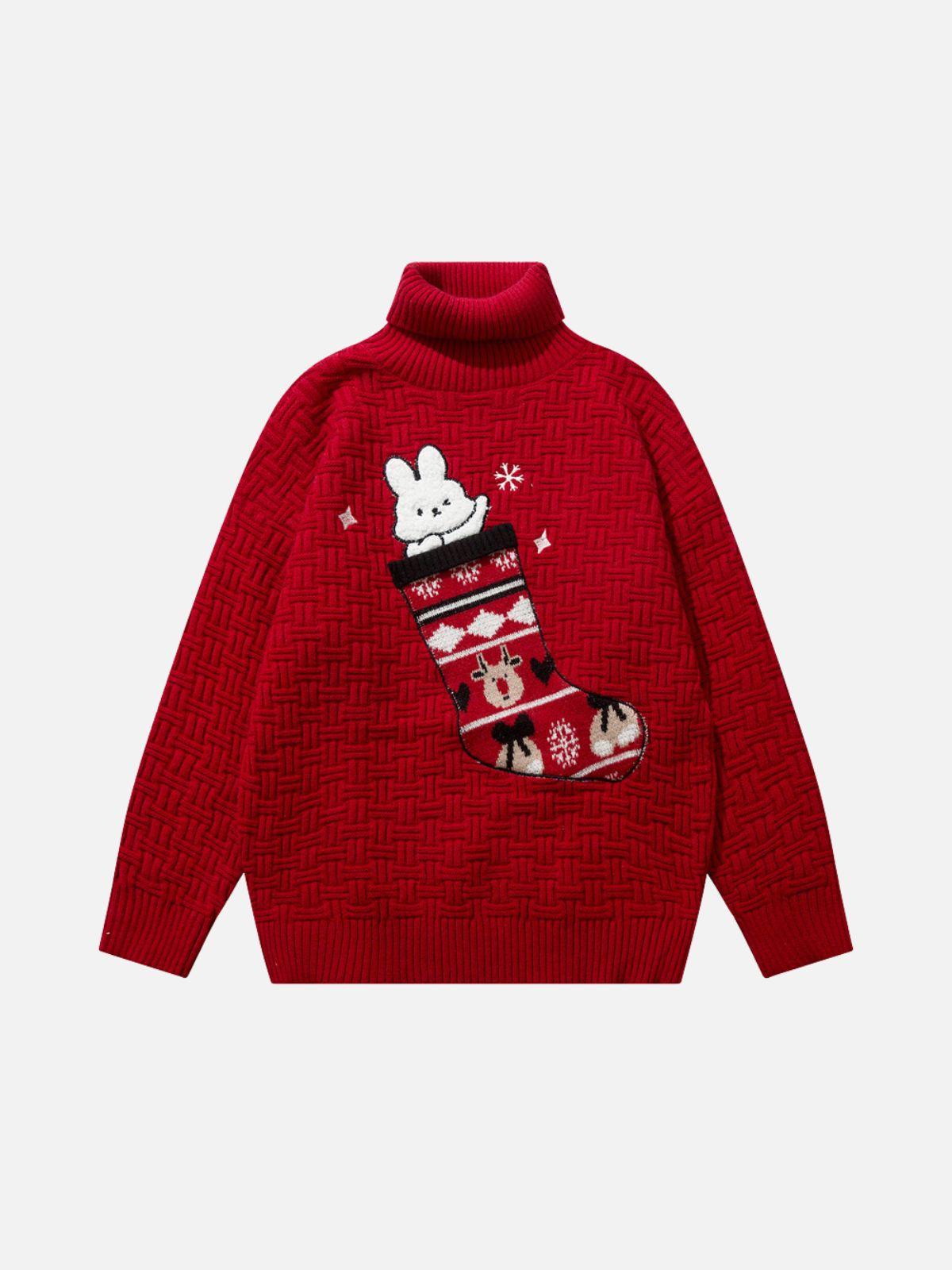 Concert Outfit Christmas Socks and Rabbit Print Sweater