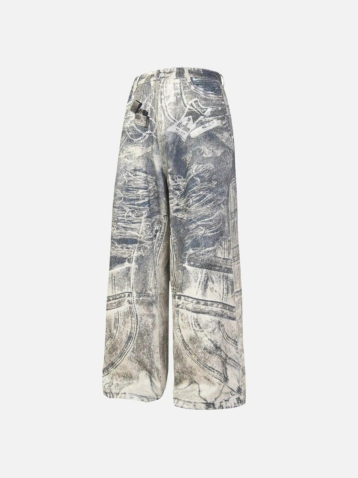 Concert Outfit Cigarette Digital Print Imitation Jeans