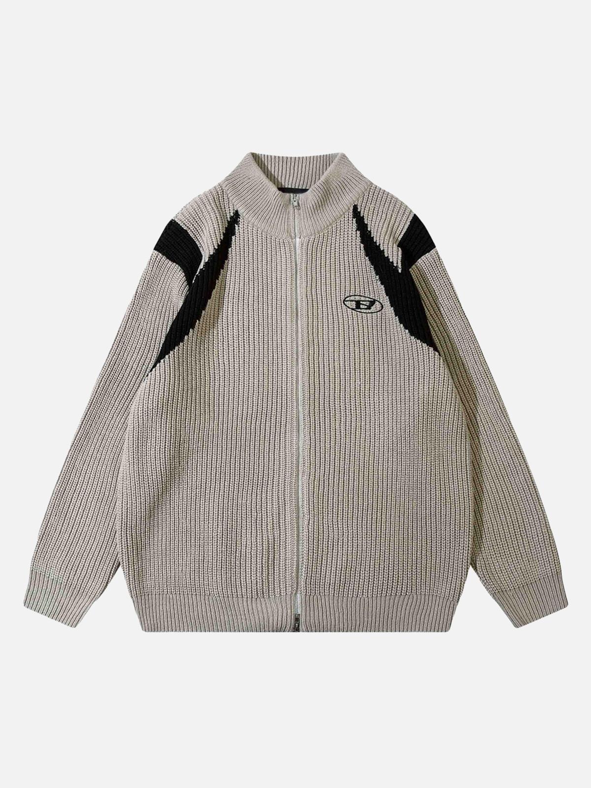Concert Outfit Color Block Zipper Sweater Jacket