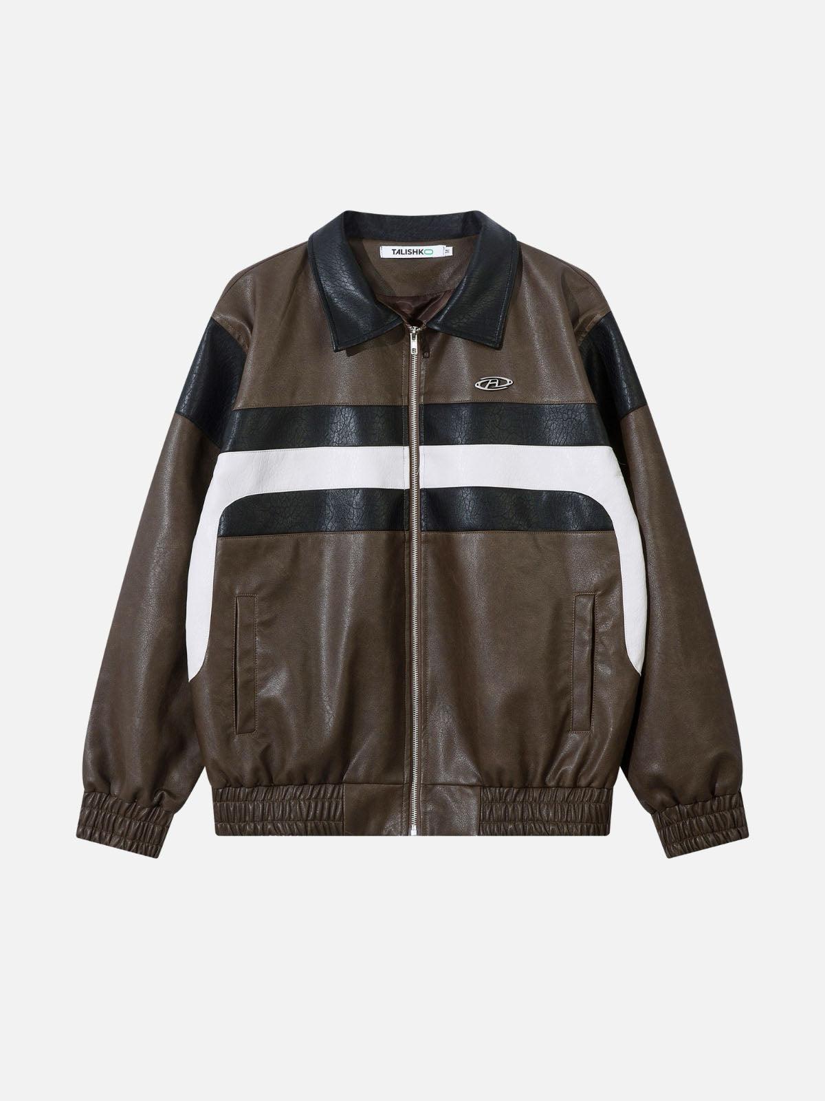Concert Outfit Color Blocking Stripe Faux Leather Jacket