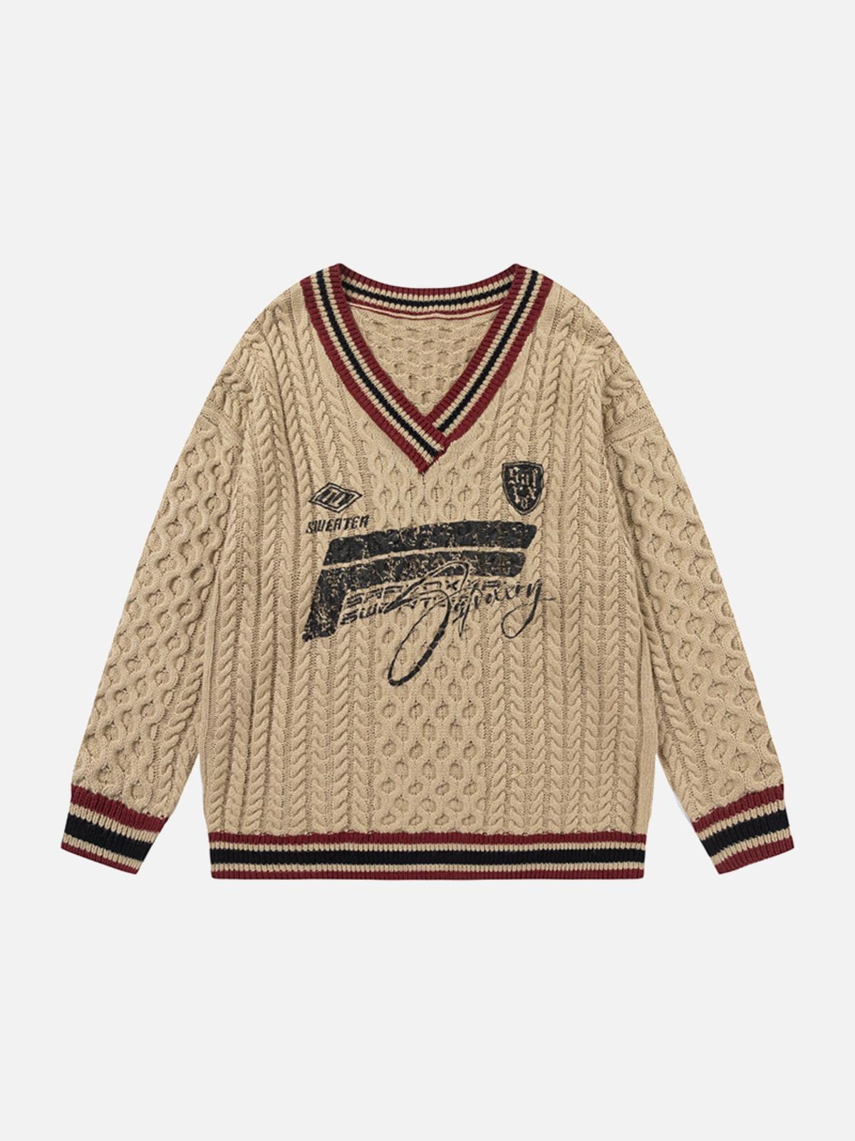 Concert Outfit Colorblock Lettering V-Neck Sweater