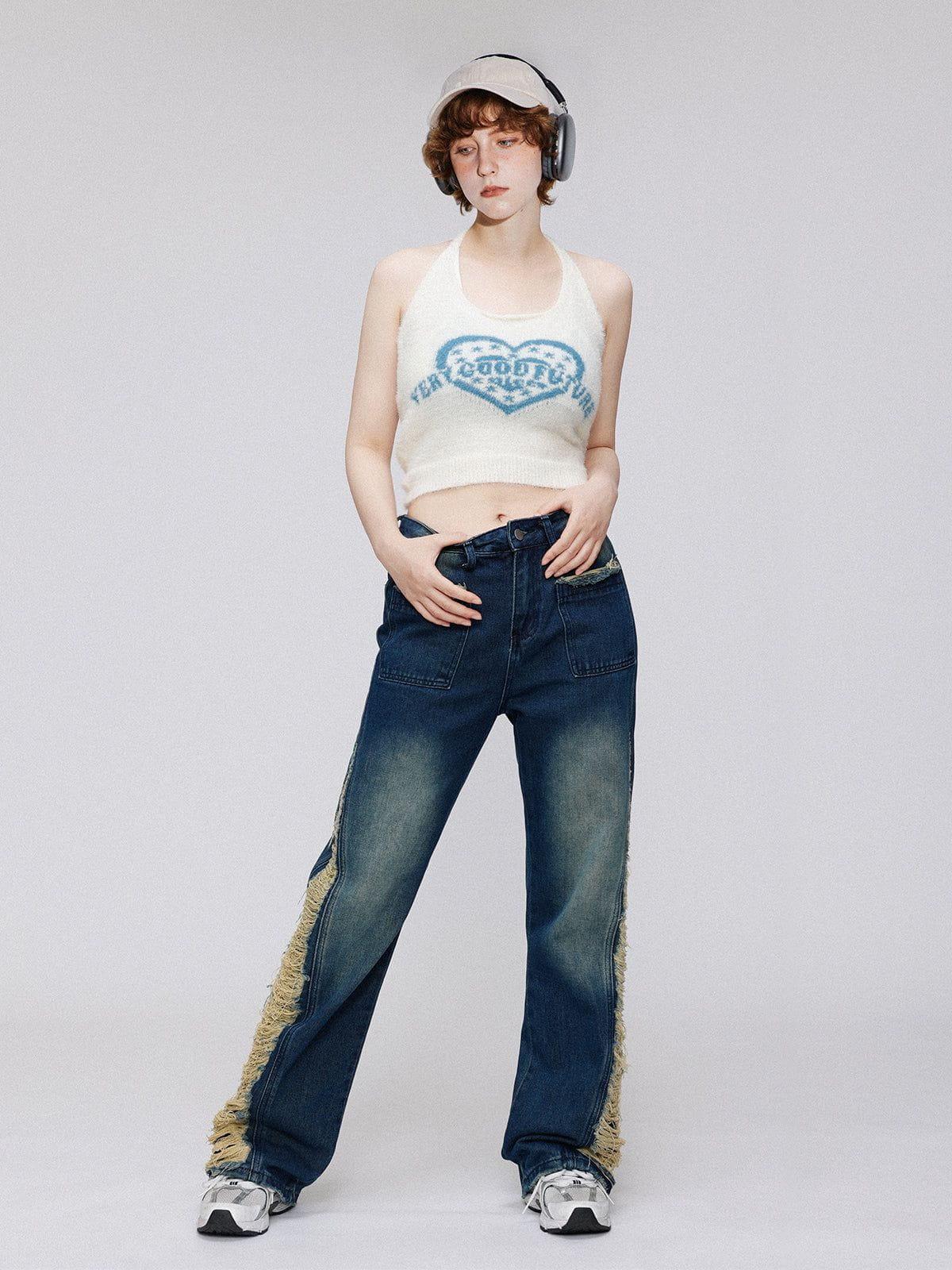 Concert Outfit Colorblock Side Embroidery Jeans