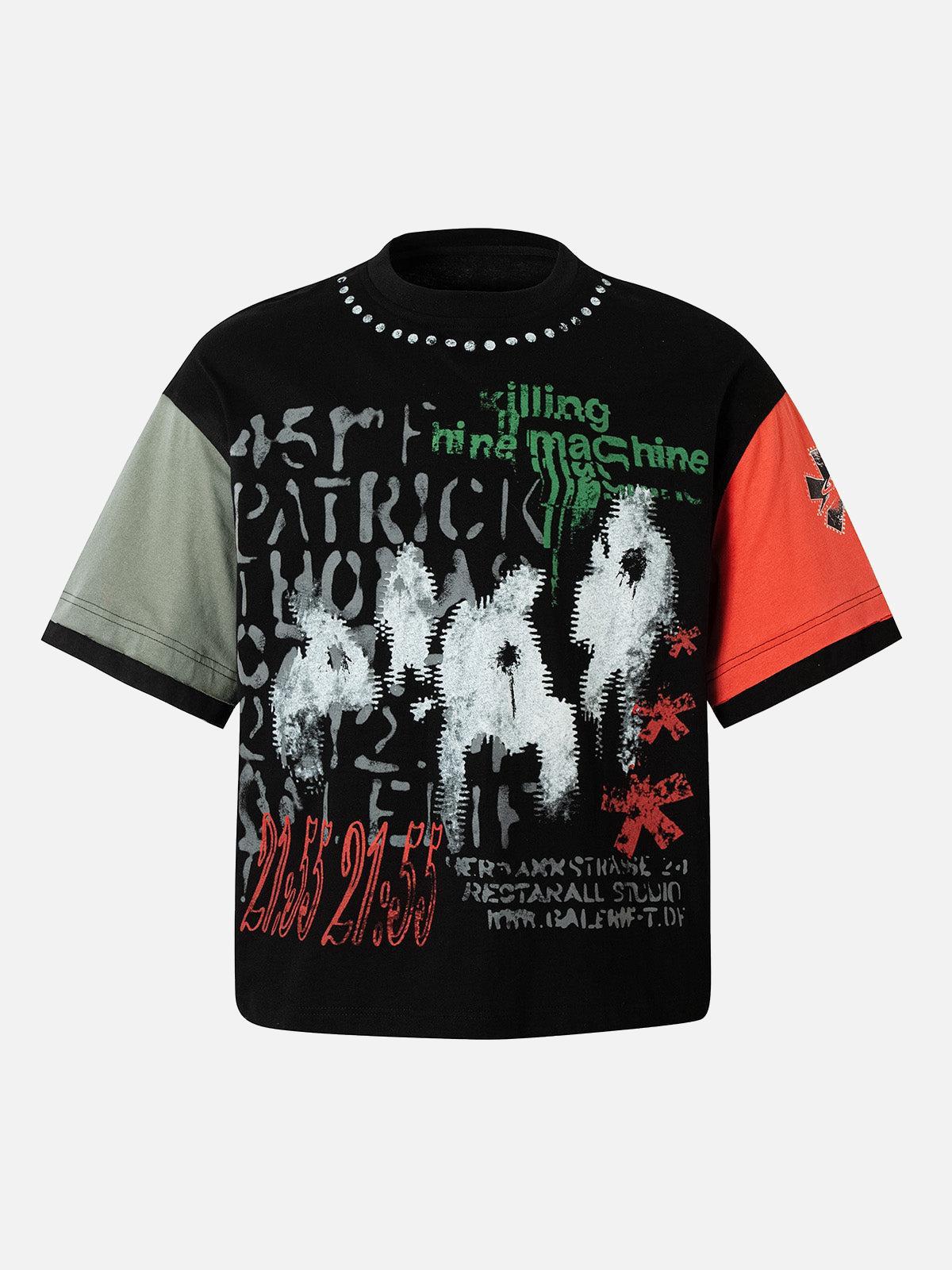 Concert Outfit Contrast Color Patchwork Print T-Shirt