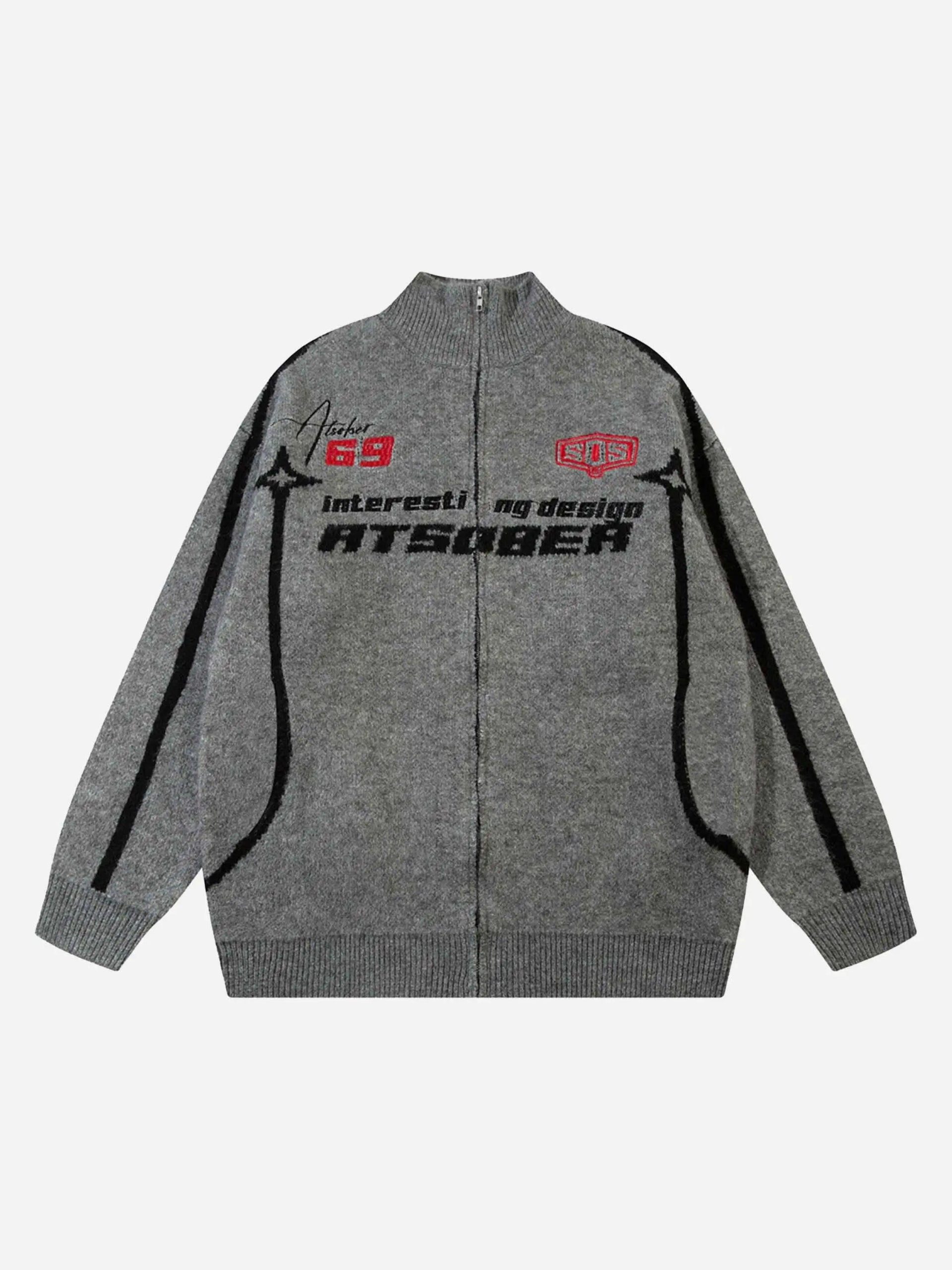 Concert Outfit Contrast Color Racing Zip-Up Cardigan