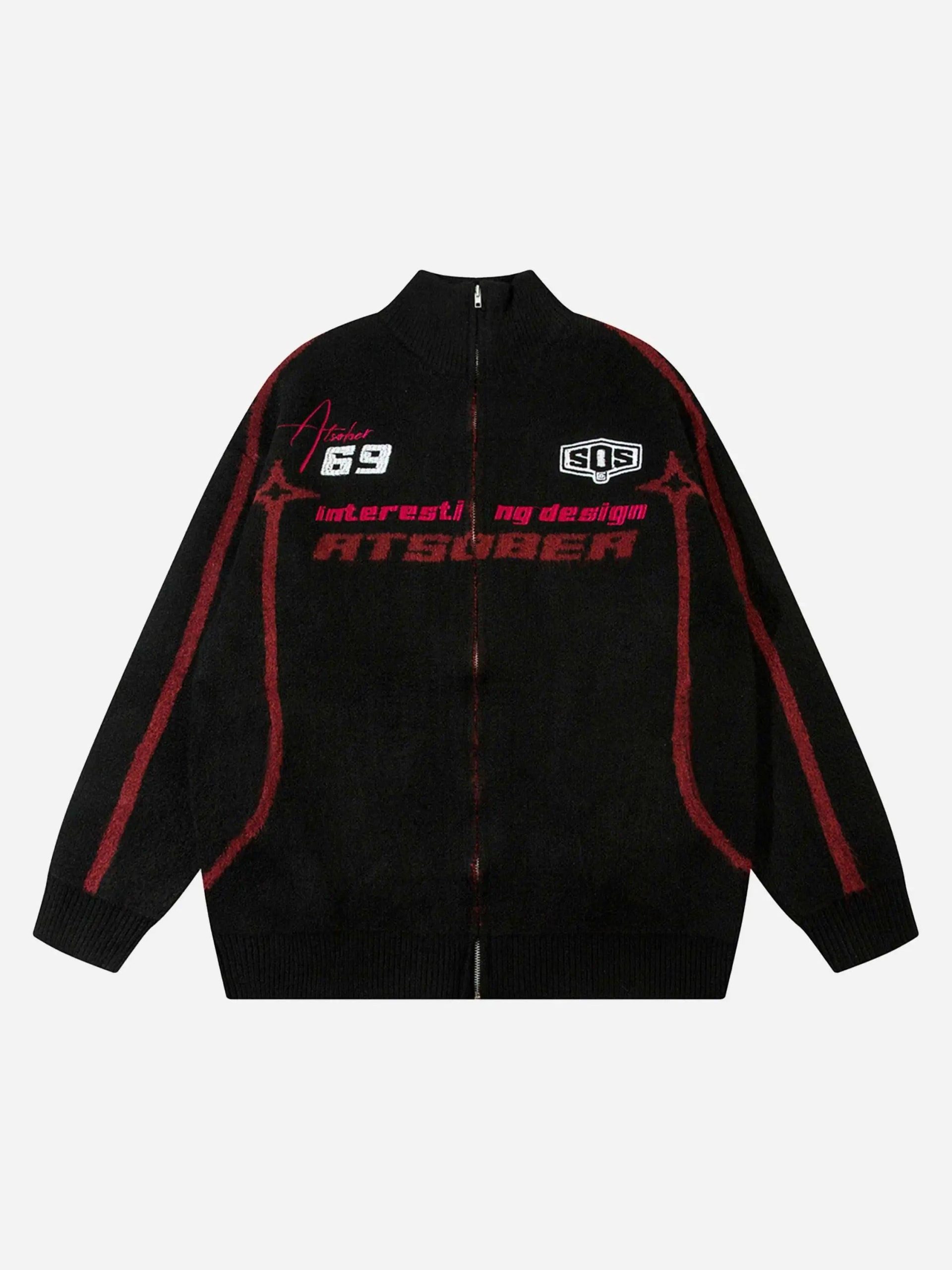 Concert Outfit Contrast Color Racing Zip-Up Cardigan