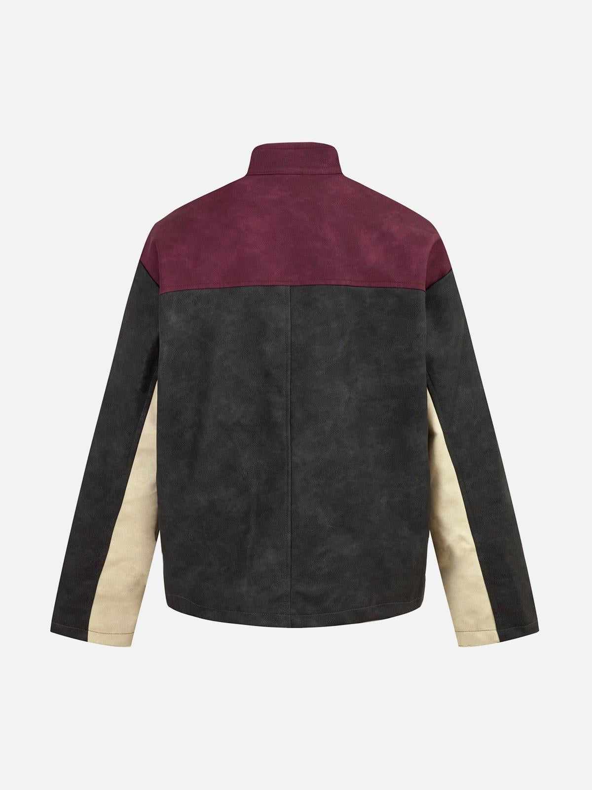 Concert Outfit Contrast Color Suede PU Leather Jacket