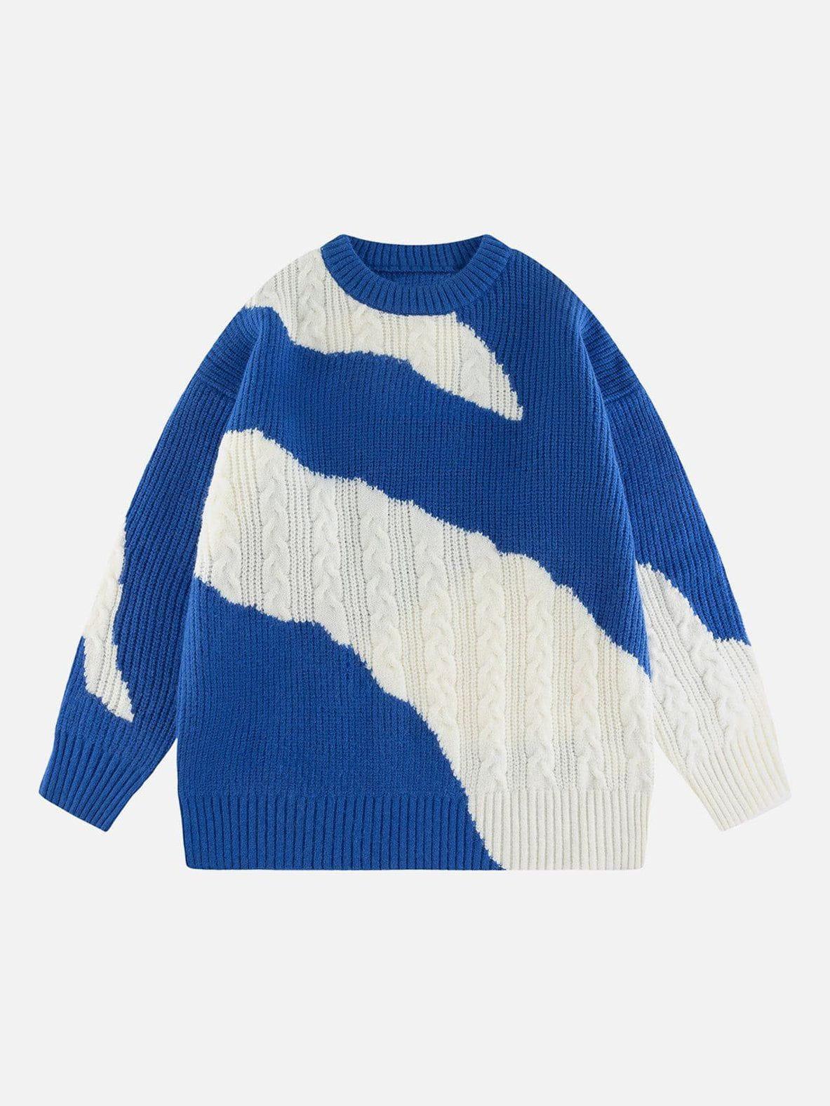 Concert Outfit Contrast Irregular Design Knit Sweater