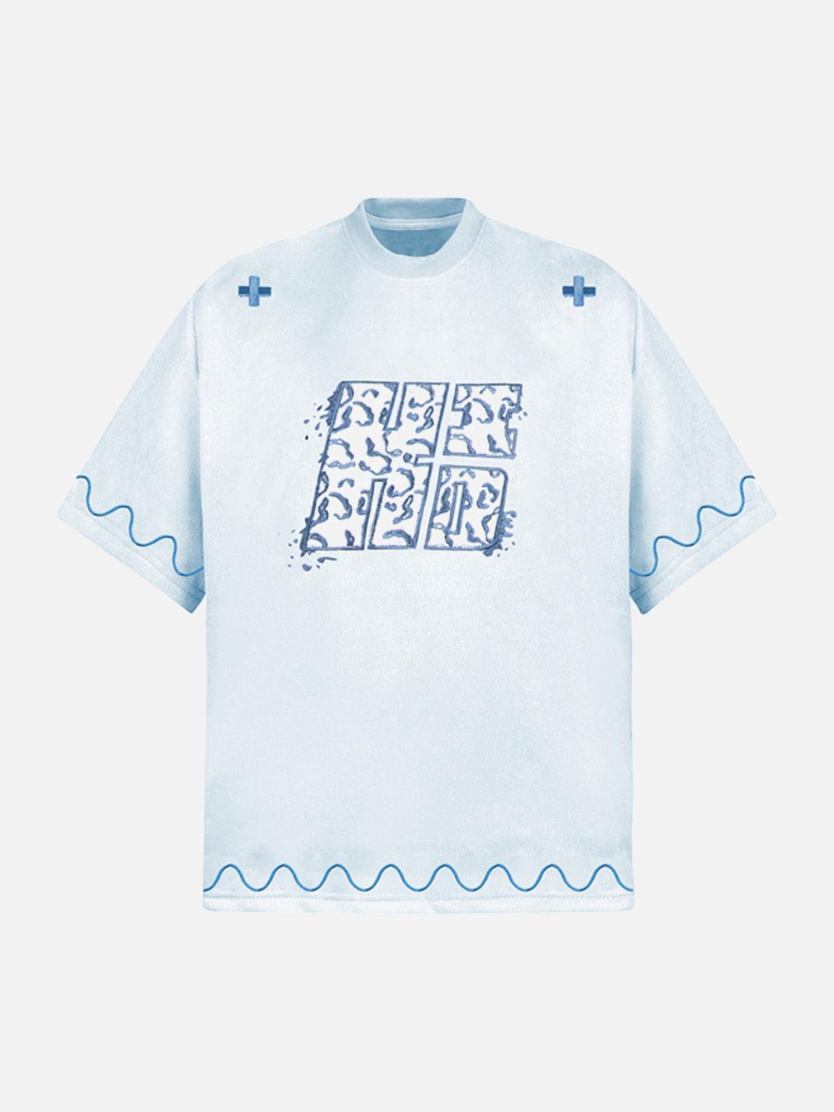 Concert Outfit Cross and Wave Print T-Shirt