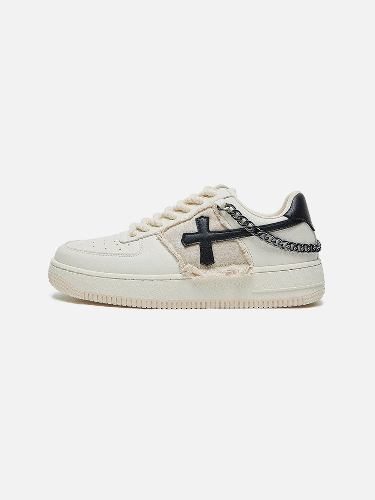 Concert Outfit Cross Graphic Chain Design Raw Edge Casual Shoes