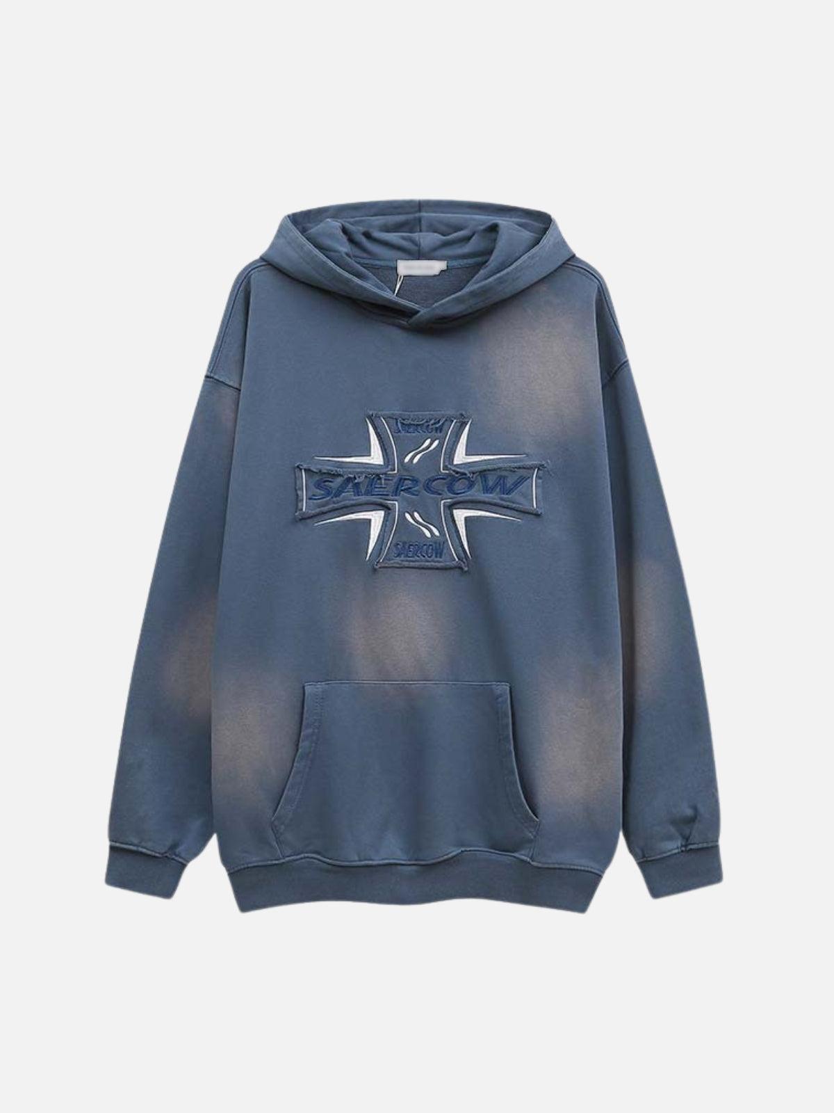Concert Outfit Cross Lettering Embroidery Washed Hoodie