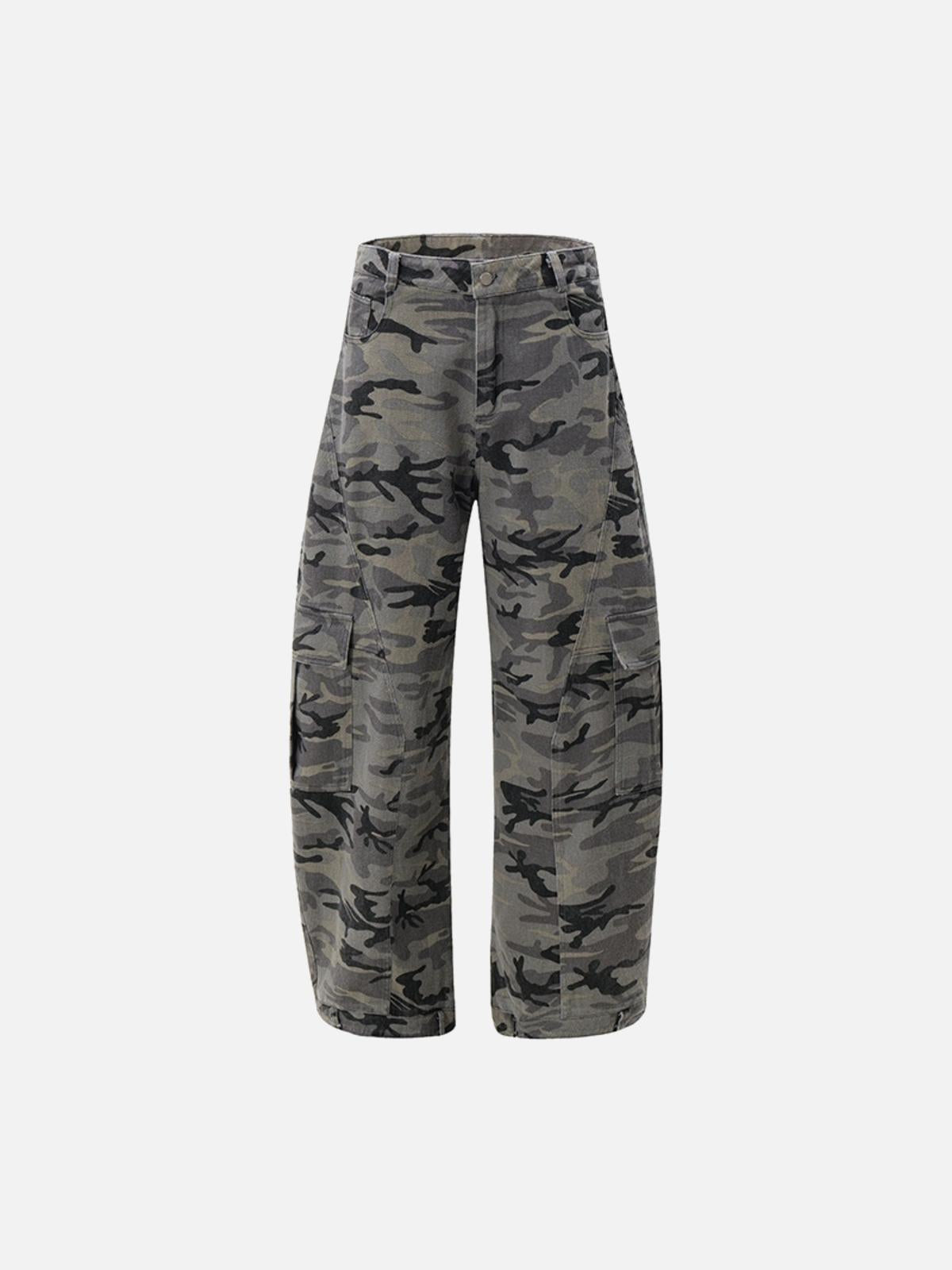 Concert Outfit Curved Leg Paneled Camouflage Cargo Pants