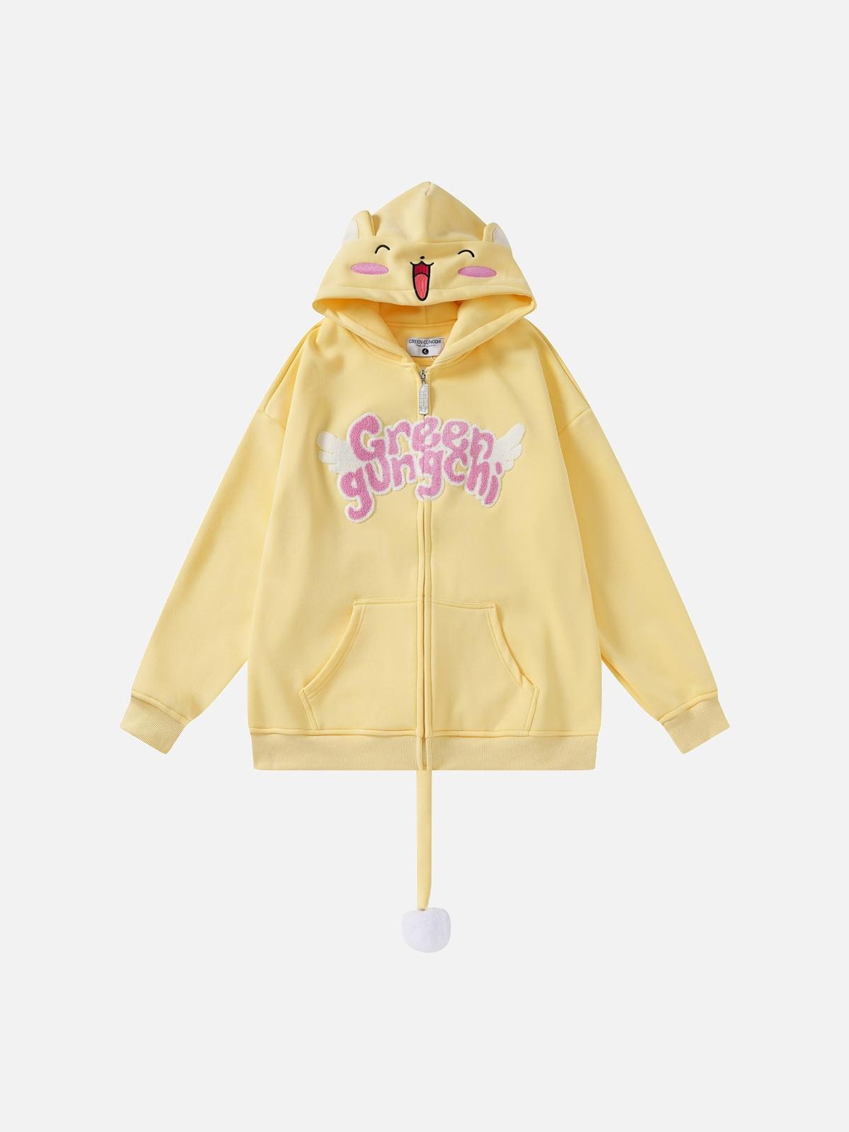 Concert Outfit Cute Tail Design Zip-Up Hoodie