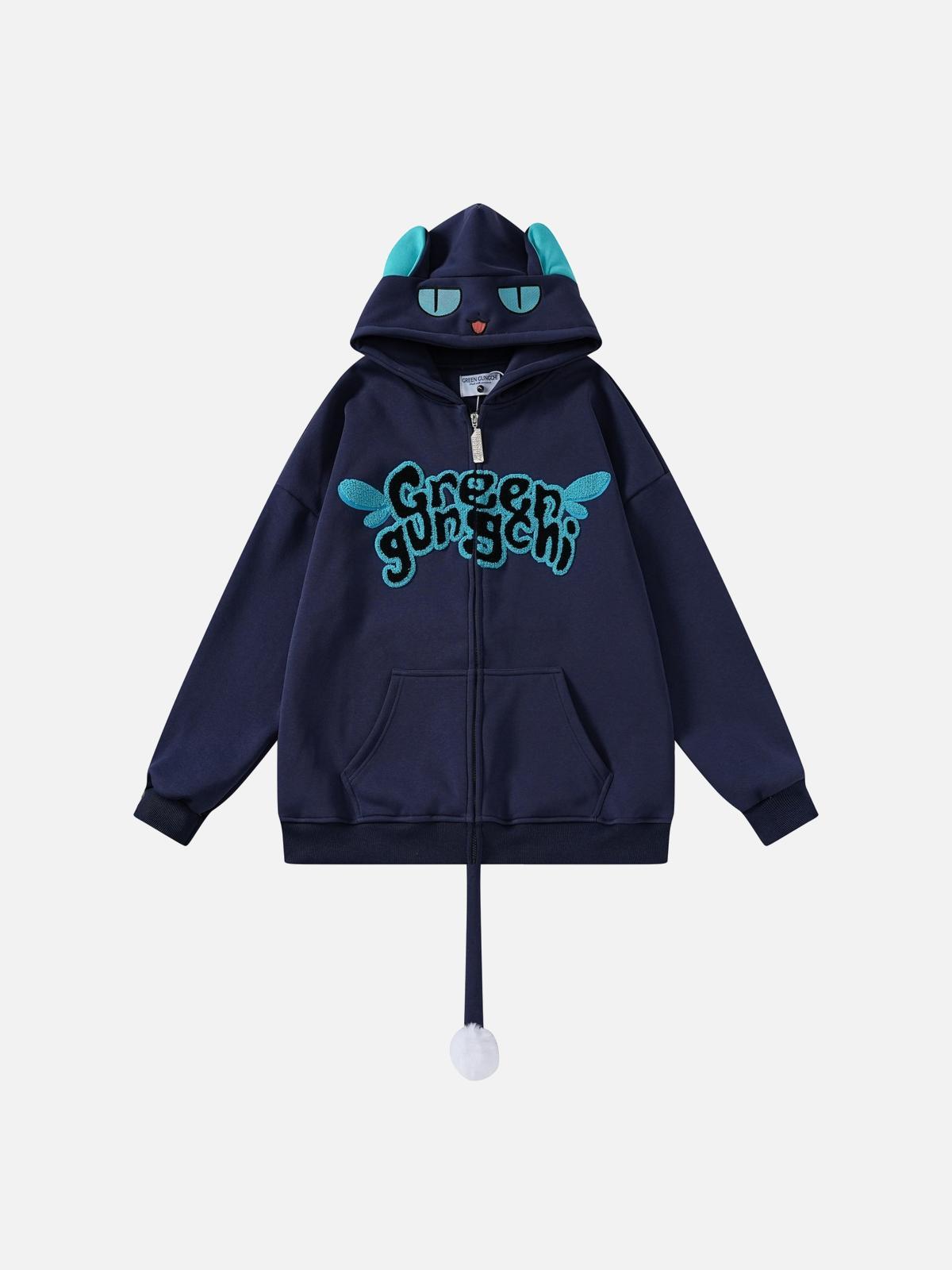 Concert Outfit Cute Tail Design Zip-Up Hoodie